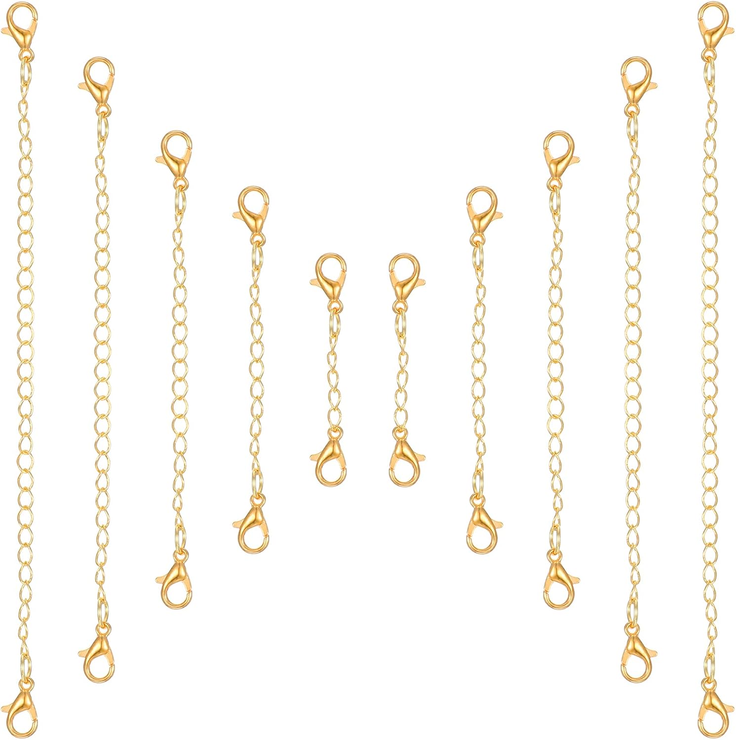 10PCS Gold Necklace Extender, Assorted Sizes Necklace Extenders for Women, Delicate Stainless Steel Jewelry Chain Extenders for Necklaces, Bracelet and Anklet