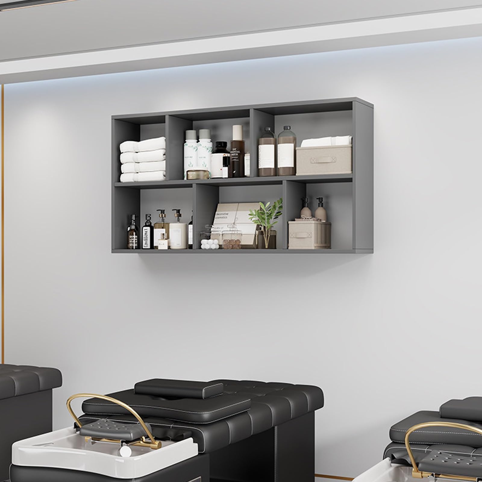 Armoire murale de rangement salon coiffure gris 120cm pour serviettes
