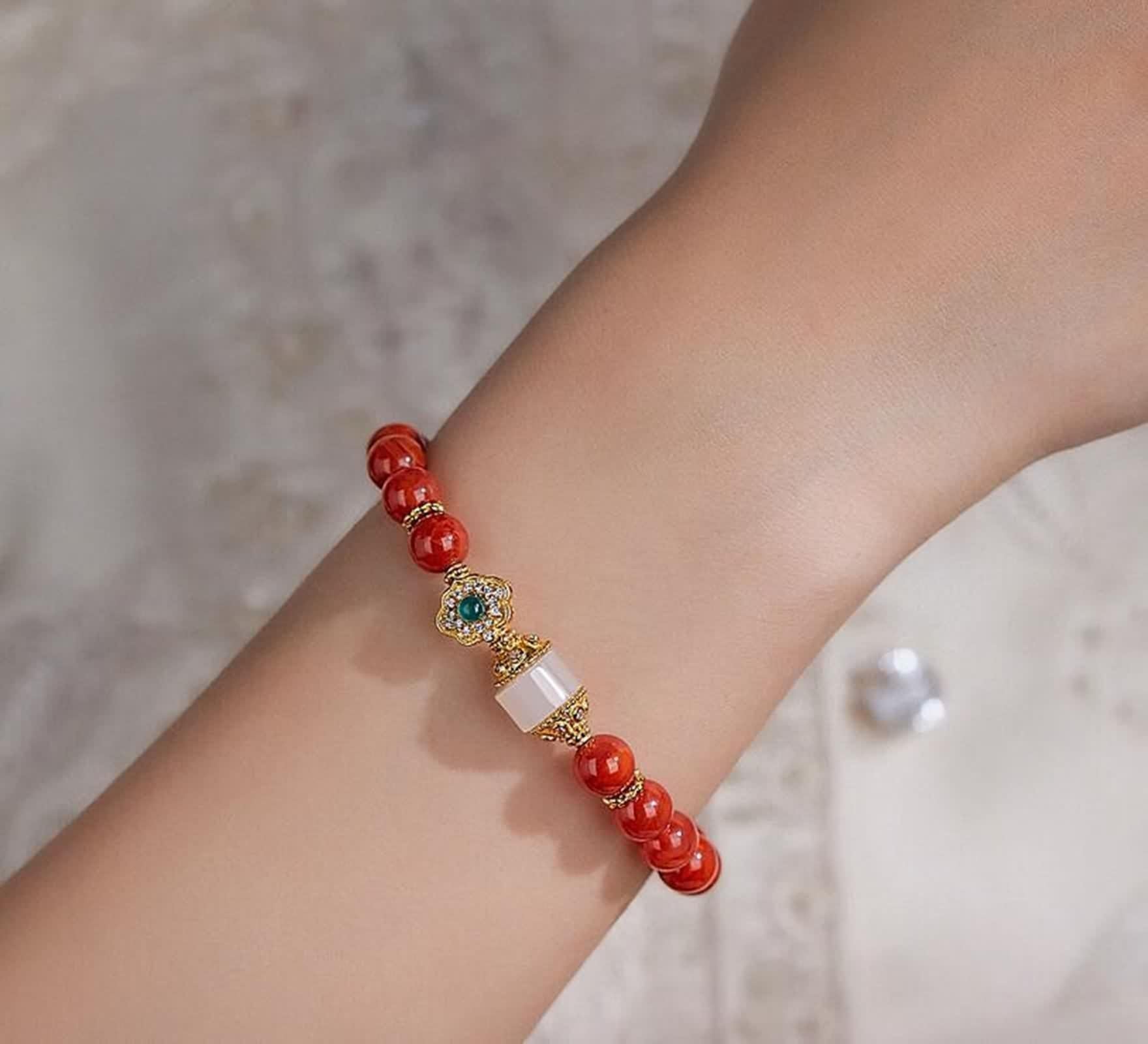 Armband Gold, Armbänder Damen Rot Achat Kettenarmband 9K/14K/18K Gelbgold Geburtstagsgeschenk