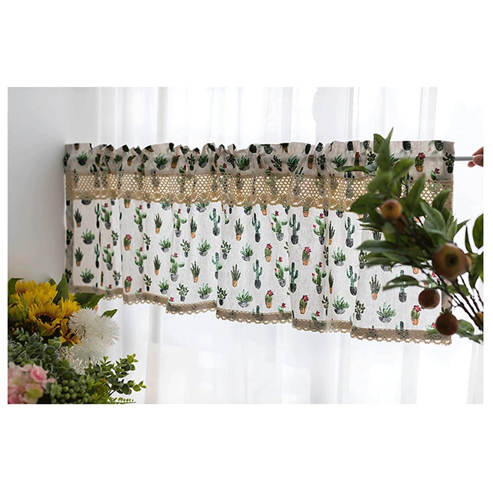 Rideau bistrot motif végétal en coton et lin L140xH40cm pour décoration