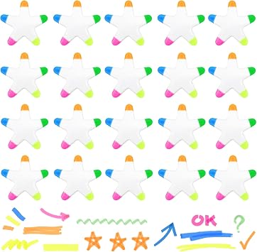 SAYAYA 20 PCS Star Highlighters Bulk 5-in-1 Colorful Watercolor Highlighter Pens Assorted Colors Creative Star Shape Fluorescent Pens for School Office Travel Aesthetic Stationery Supplies