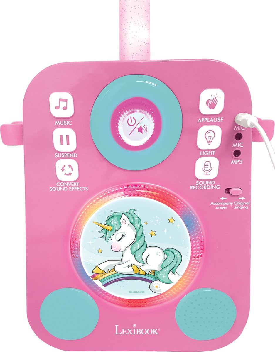 Lexibook, Unicorno, Altoparlante musicale con 2 microfoni, canzoni dimostrative, spina MP3, rosa/blu, K140UNI
