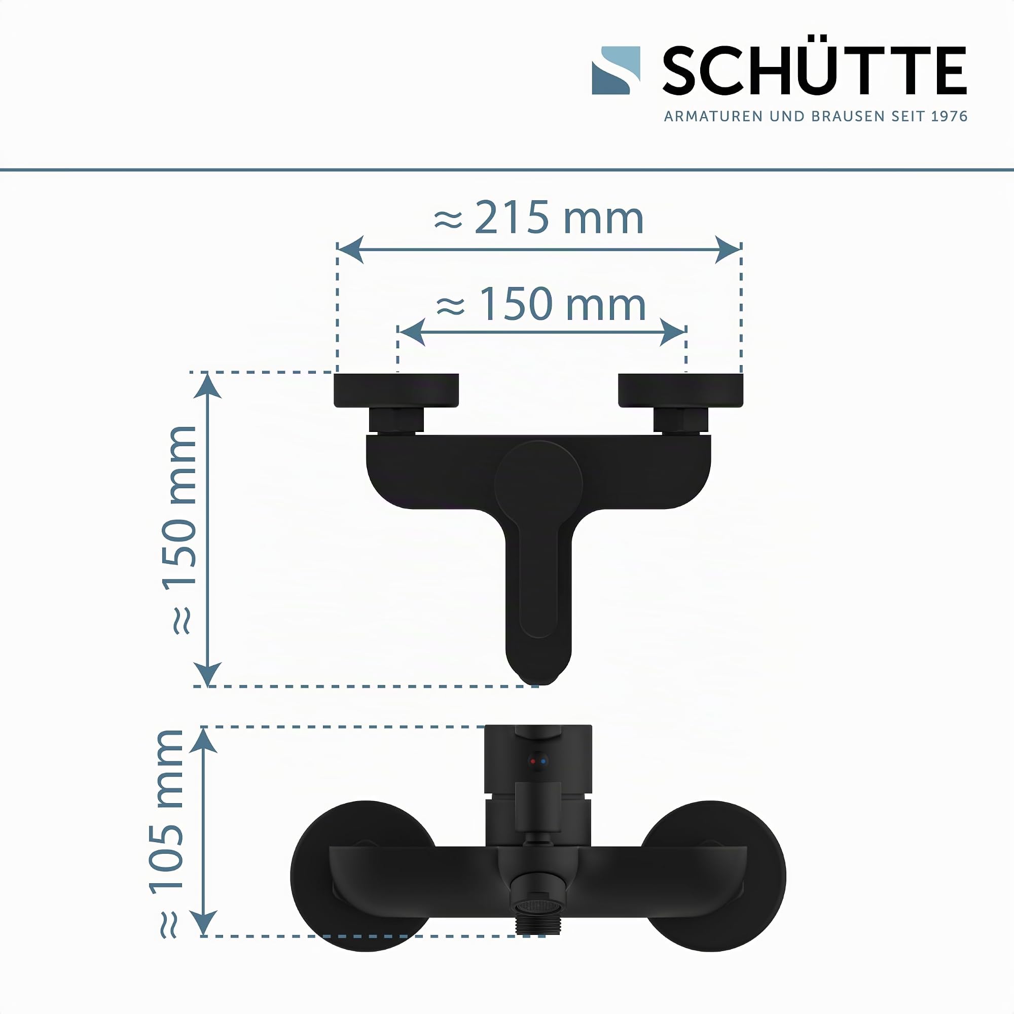 Schütte 44306 Negro Mate, baño, Grifo bañera, Ducha mezcladora, Color