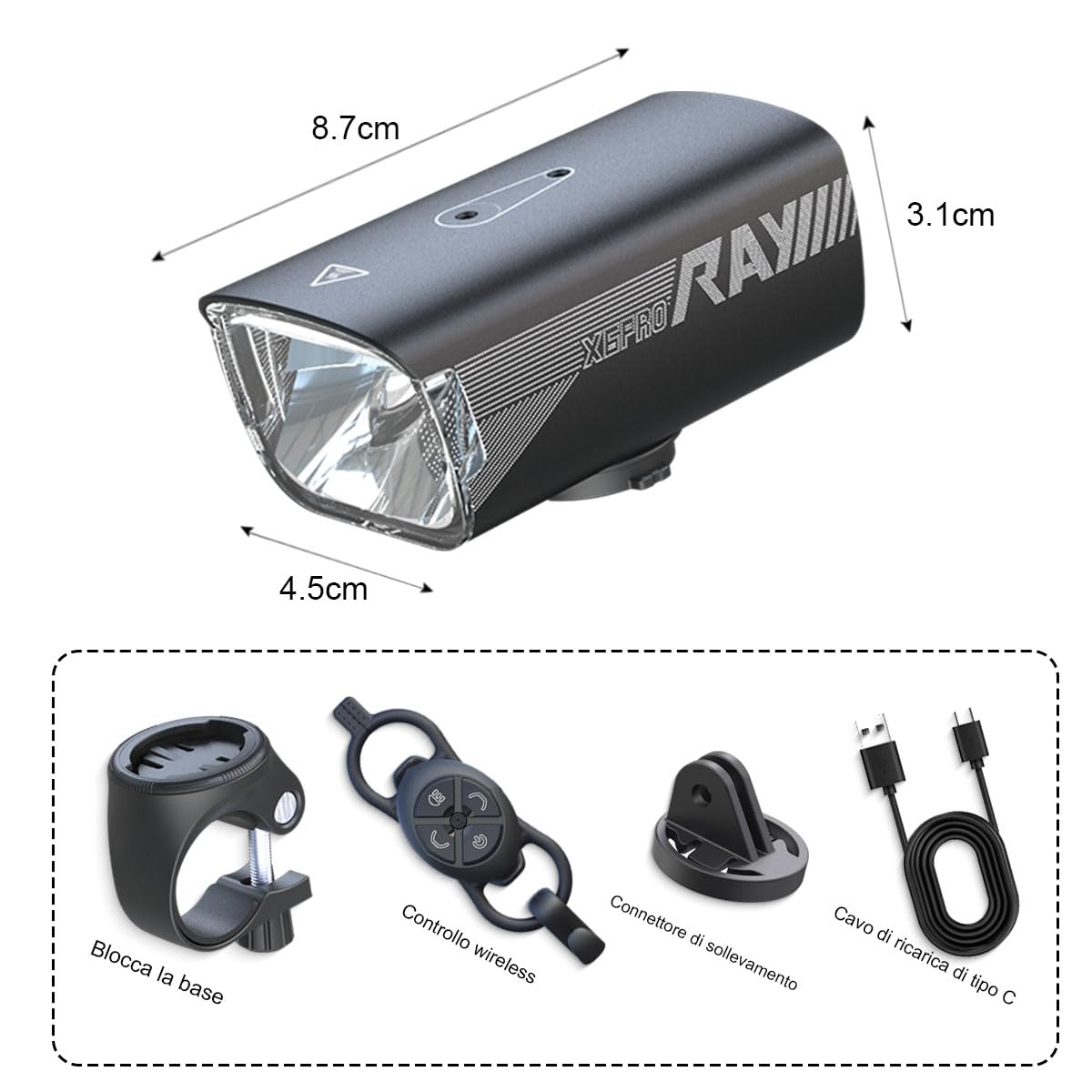 Luci Bici LED Ricaricabili USB 1800LM - Luce Bicicletta Anteriore con Telecomando Wireless, Fascio Lungo 298m/ Corto, Anti-Abbagliamento, per Ciclismo Urbano e Fuoristrada