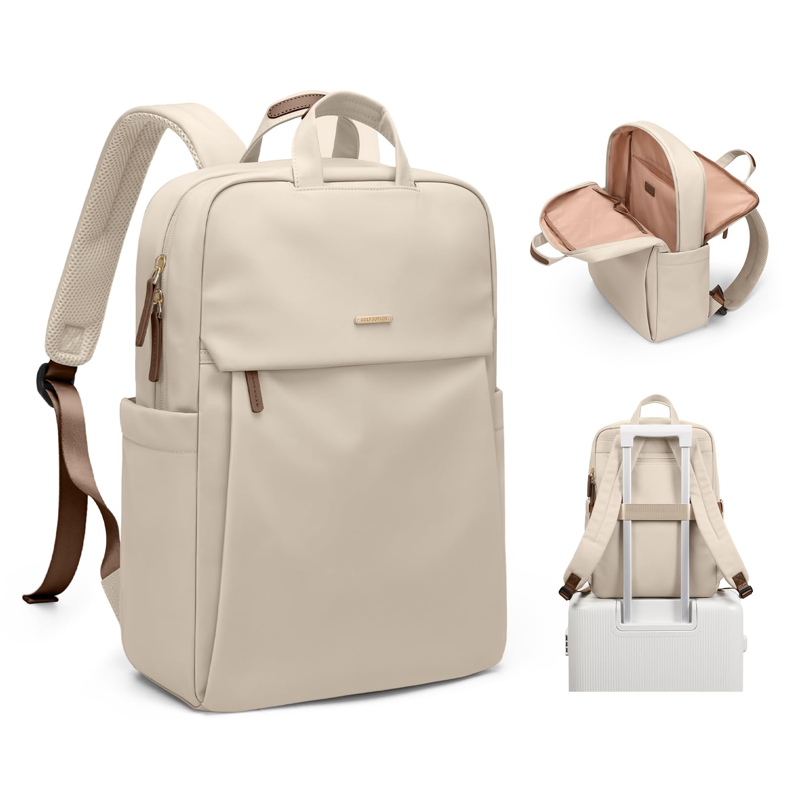 GOLF SUPAGS Sac à Dos Femme, Sac de Jour Décontracté pour le Travail Voyage École, Sac a Dos Ordinateur Portable Fits 15.6 Pouces Notebook