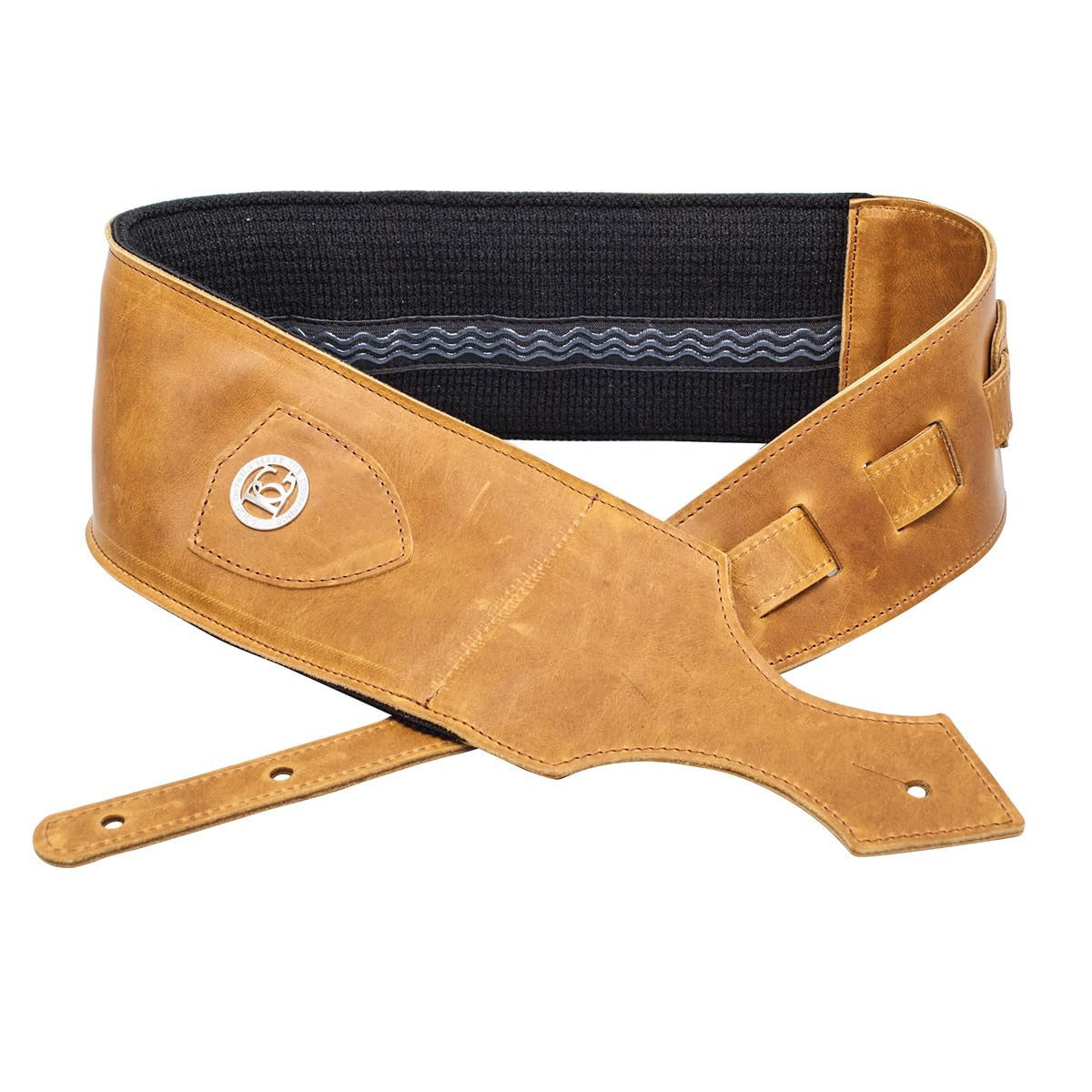 BG Sangle Vintage XL - GLVXL16 - Camel pour Guitare Basse et Électrique, Épaule, 11 cm de Largeur, 95-145 cm de Longueur, Cuir, Laine Polaire, Coton Éponge, Antiglisse, 15 mm d'Épaisseur