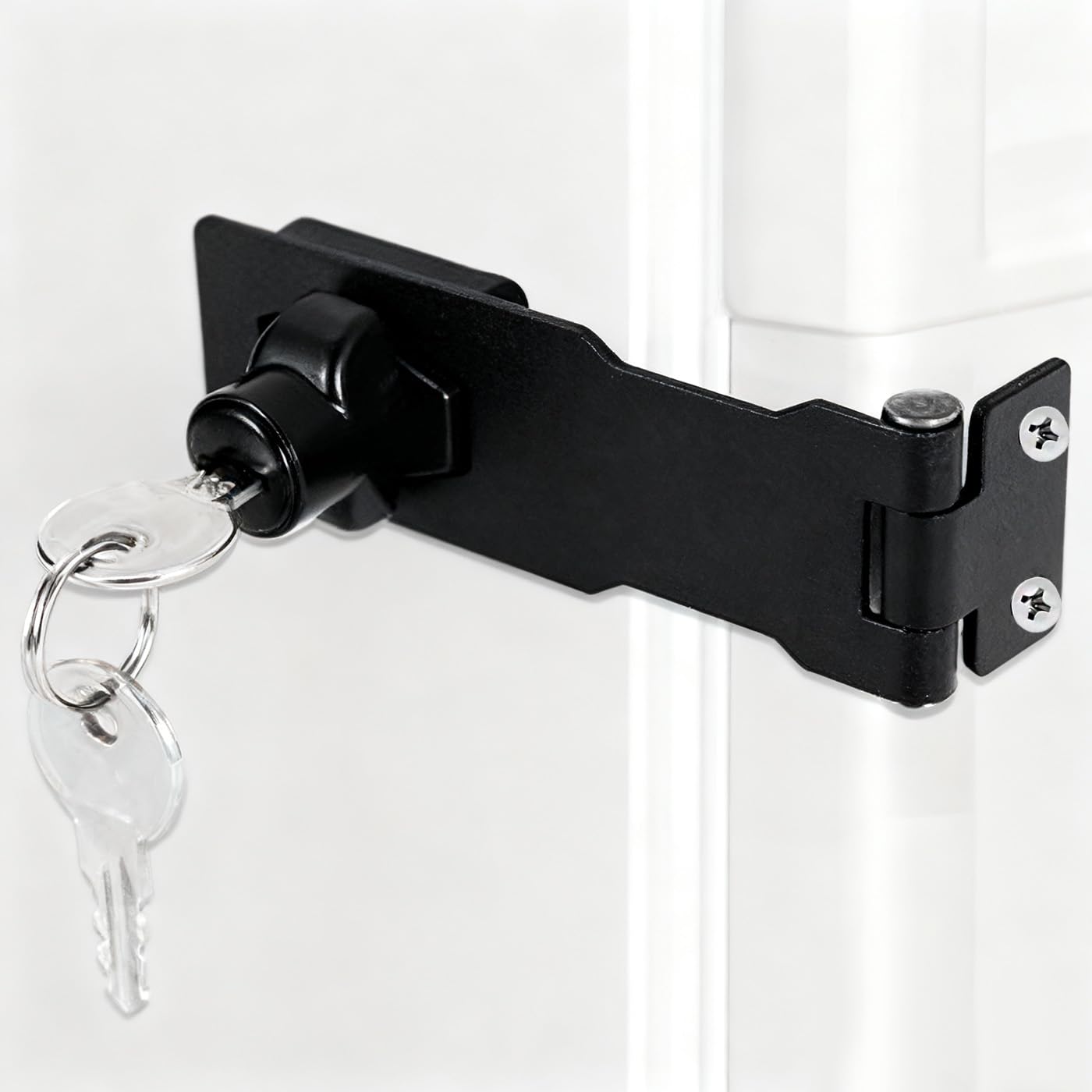 3 Inch Keyed Hasp Lock Right Angle 2 Pack, Heavy Duty Hasp and Staple with Keys, Twist Knob Locking Hasp for Shed Door Cupboard Cabinet Wardrobe Drawer Wooden Gate, 90 Degree Door Latch (Black 1 PCS)