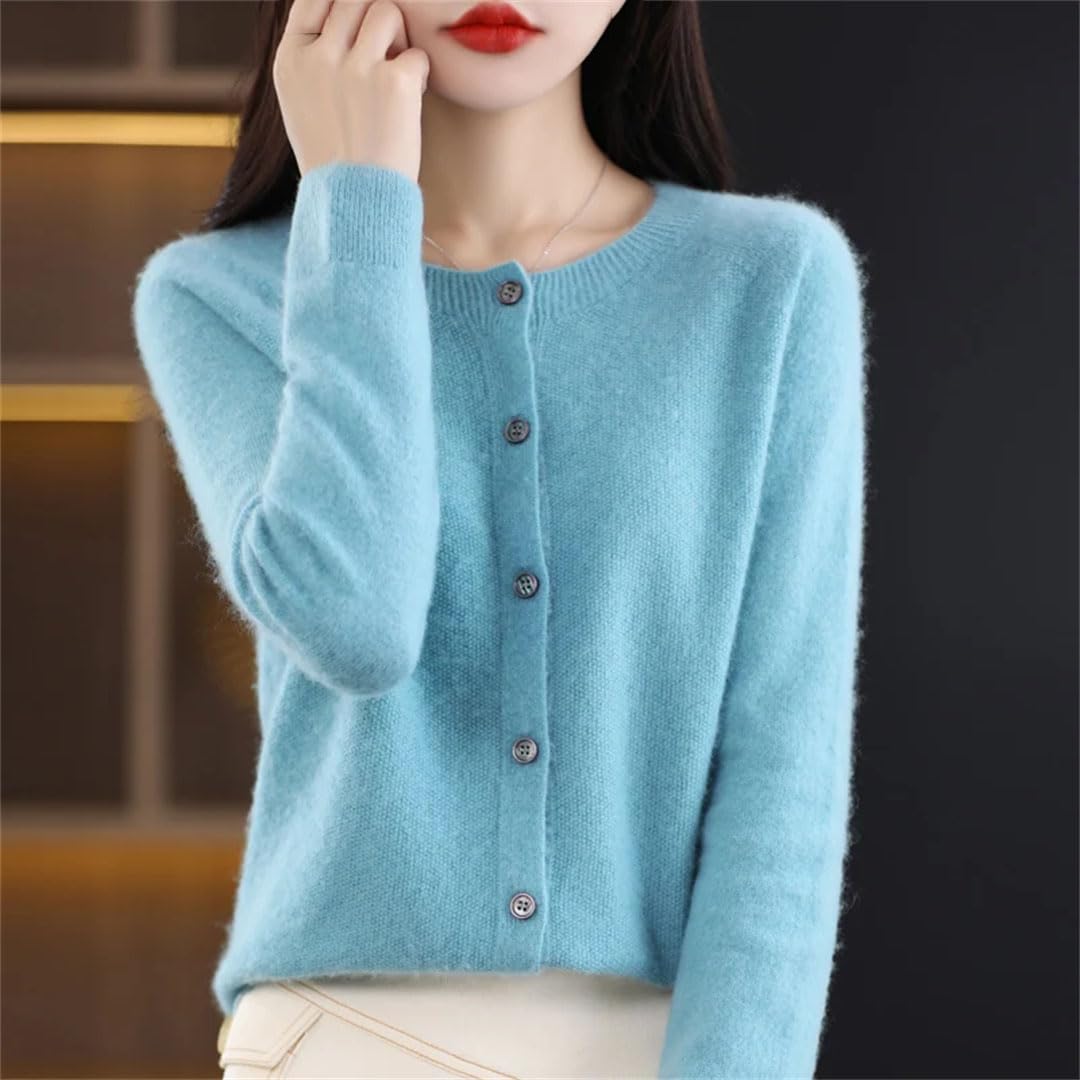Giacca Cardigan in Maglia di Lana da Donna con Scollo Tondo E Top in Maglia
