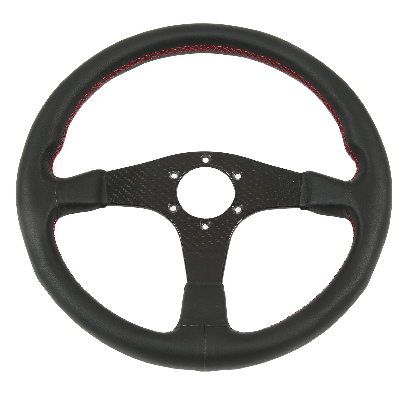 Yosoo Health Gear Kierownica Samochodowa, Kierownica Wyścigowa z Włókna Węglowego 350 Mm ze Skórzanym Uchwytem Czerwone Przeszycia 6 Otworów Uniwersalna dla Kierowców Pojazdów Codzienna Aktualizacja