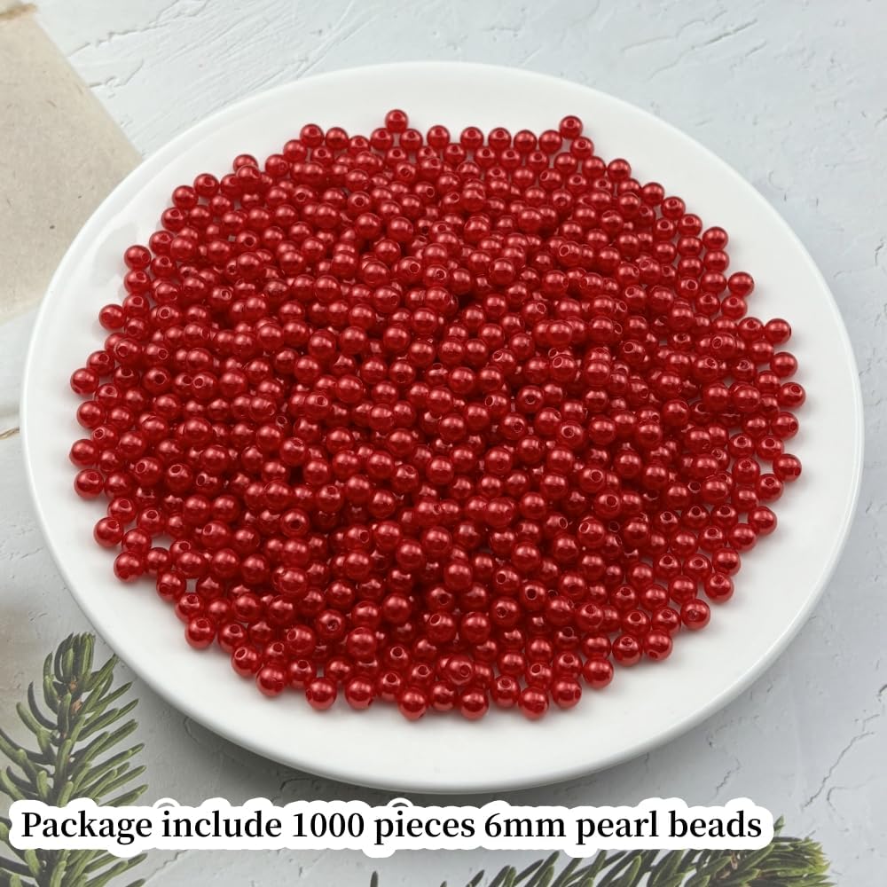 1000pcs Pearl Beads for Crafts 6mm Resin Pearl for Jewelry Making Round Bulk Pearls Beads with Hole for Sewing Crafts Decoration Necklaces Bracelets Earrings Making(Red) - Image 2