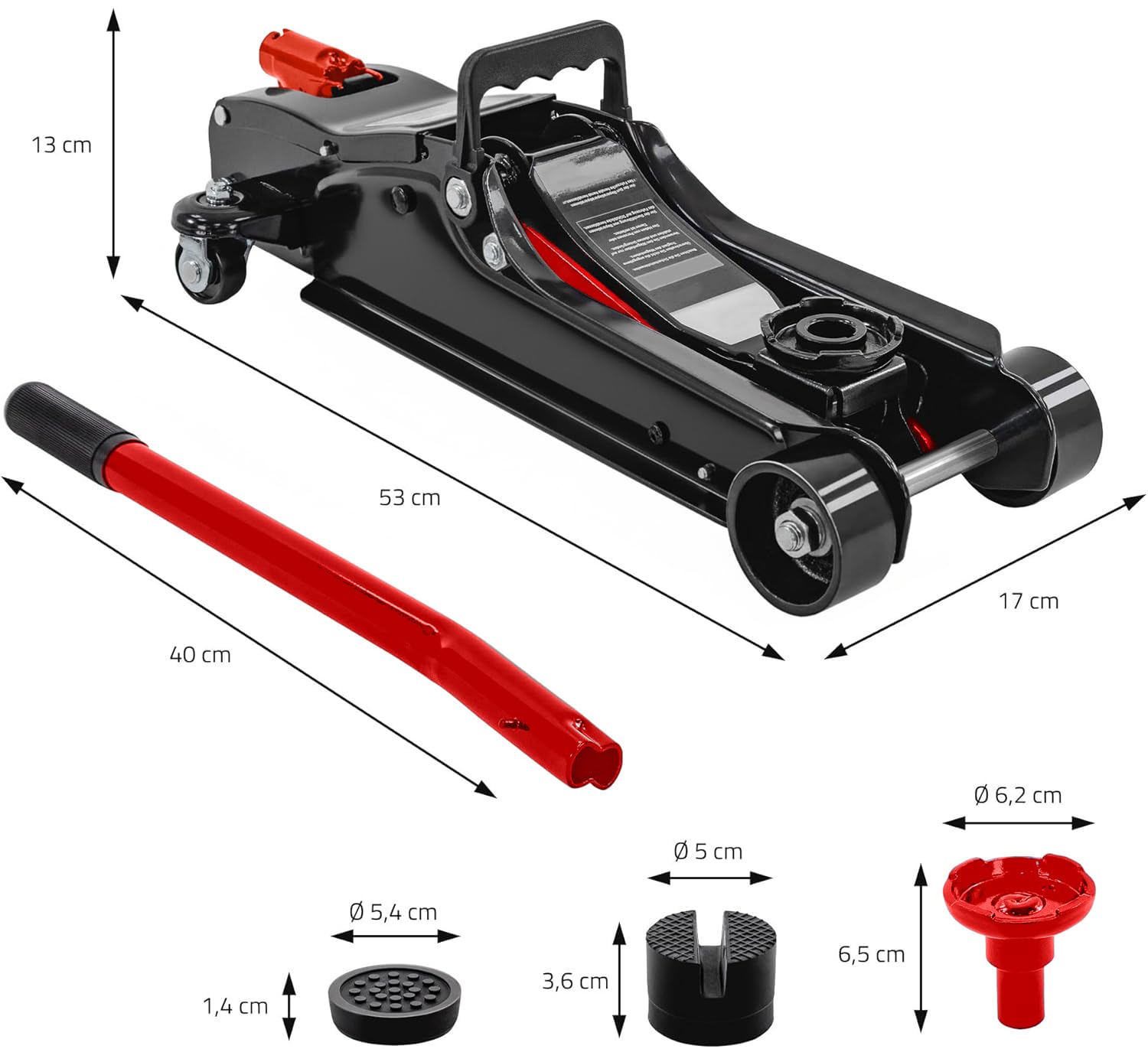 JOMAFA - Gato hidraulico de Carretilla Especial Coches Bajos 2.5 toneladas para Levantar vehiculos, Rojo