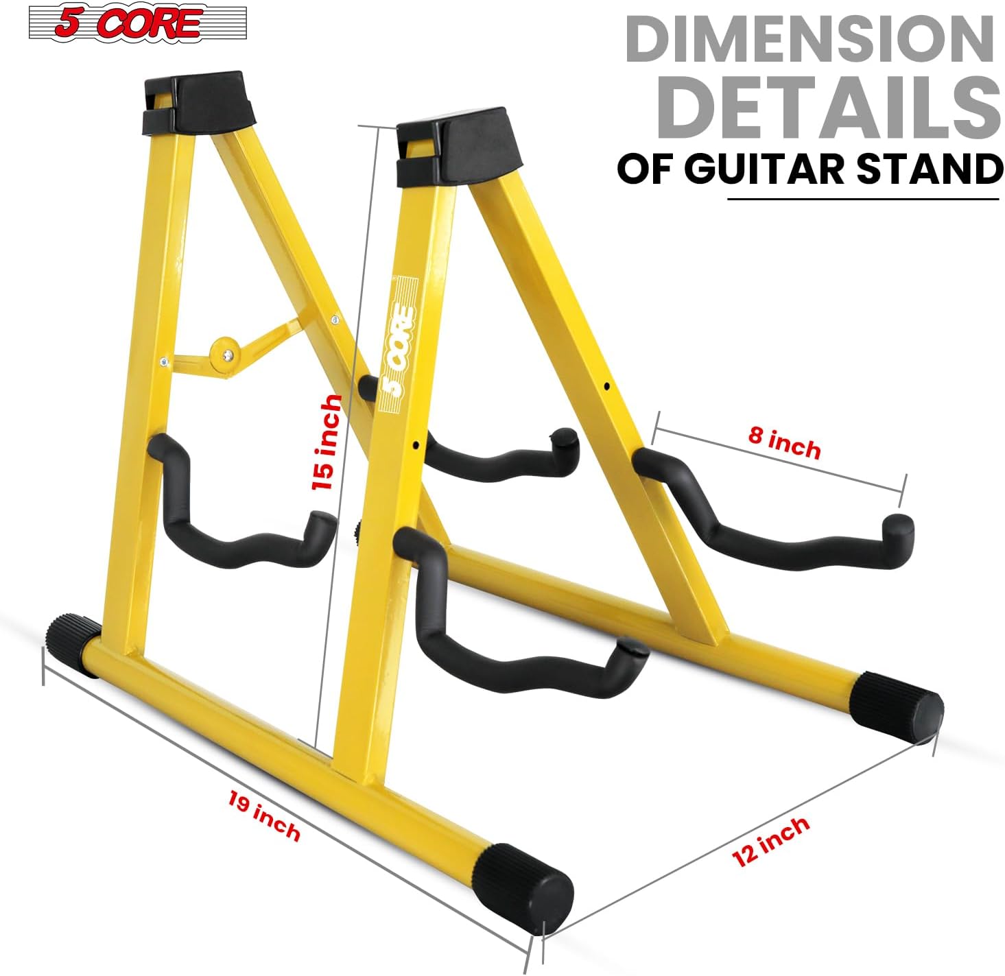 5 CORE Double Guitar Stand A Frame Shape w Soft Foam Arms Non Slip Rubber Supports Acoustic Electric Bass Ukulele Banjo Yellow - GSS 2N1 YLW