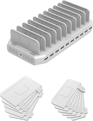 PaqueteCargador USB Unitek de 10 puertos para múltiples dispositivos y 11 divisores desmontables