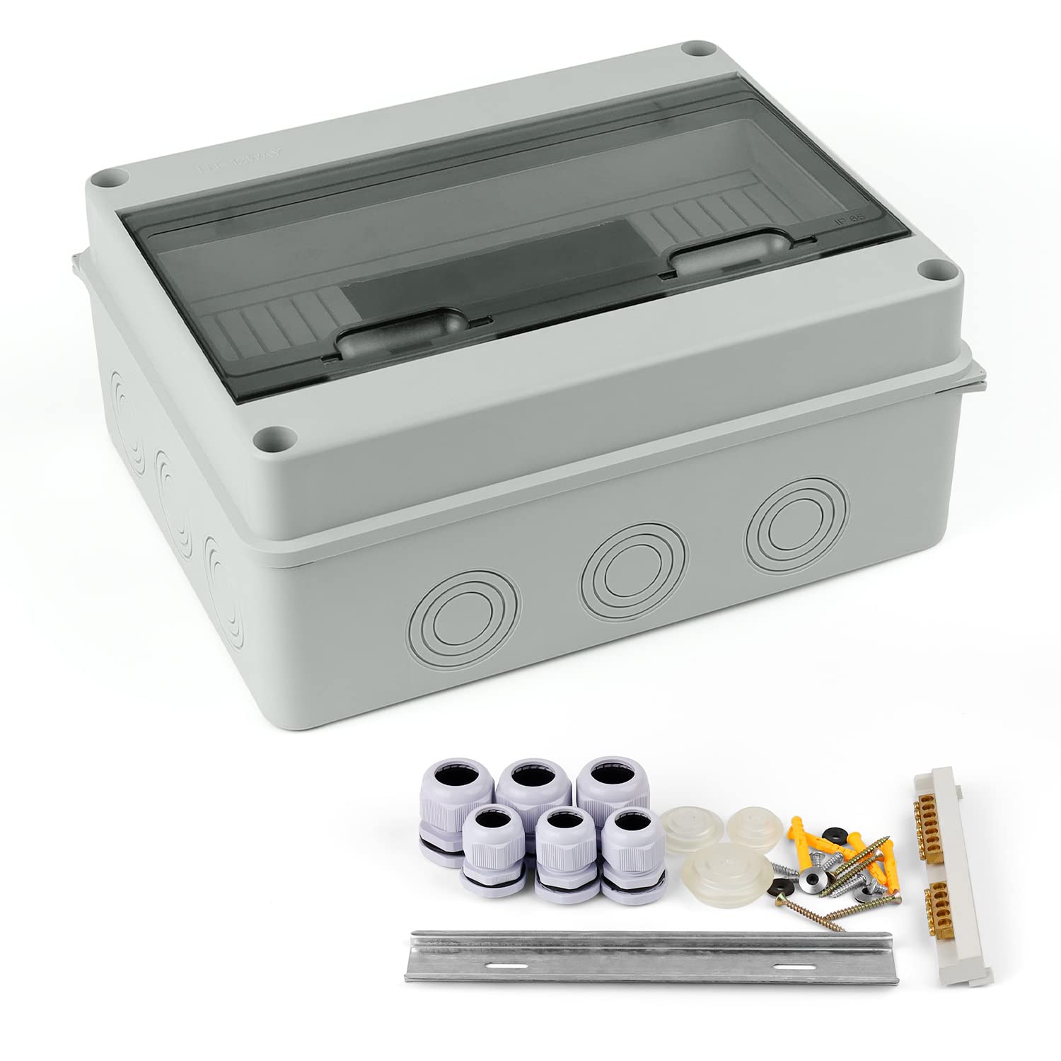 LNSYSNS 3 in 3 Distribution Box Surface-Mounted Waterproof with Connection Blocks, DN Rail, Waterproof Plug and Seal for Indoor and Outdoor Cable 255 x 200 x 110 mm