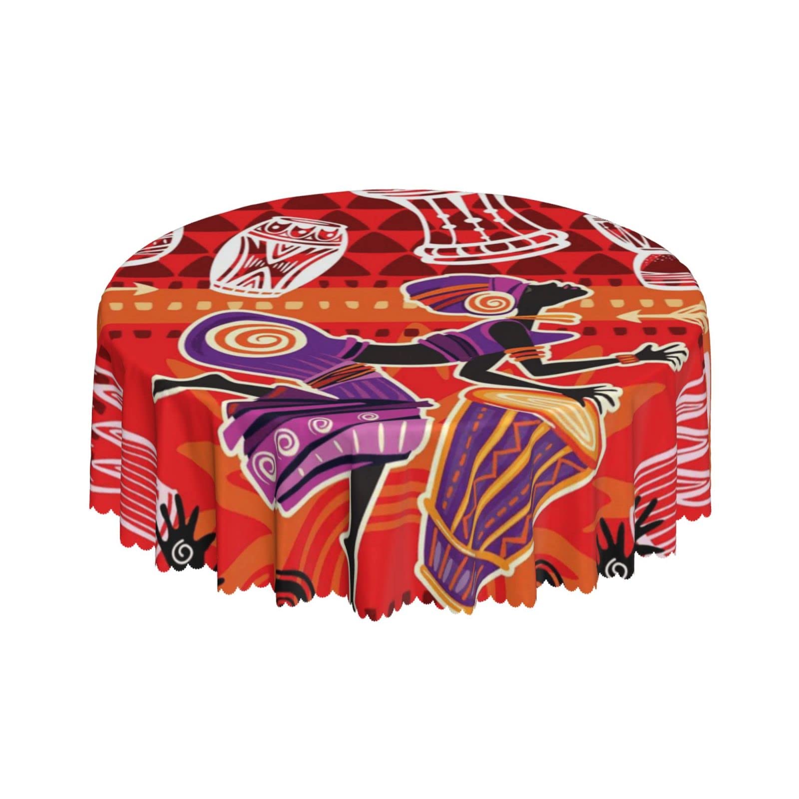 Lsjuee African Tribal Women Dancing Black Round Tablecloth 60 Inch Printed Washable Tablecloth for Dining Party Holiday Fall Home Decorative