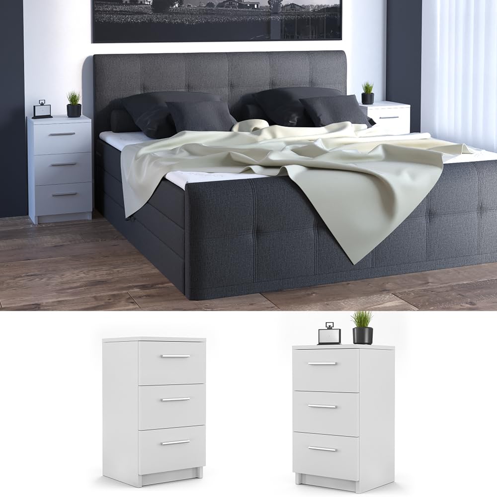 Comodino camera da letto Marseille, Bianco, 46.2 x 60 cm, Vicco
