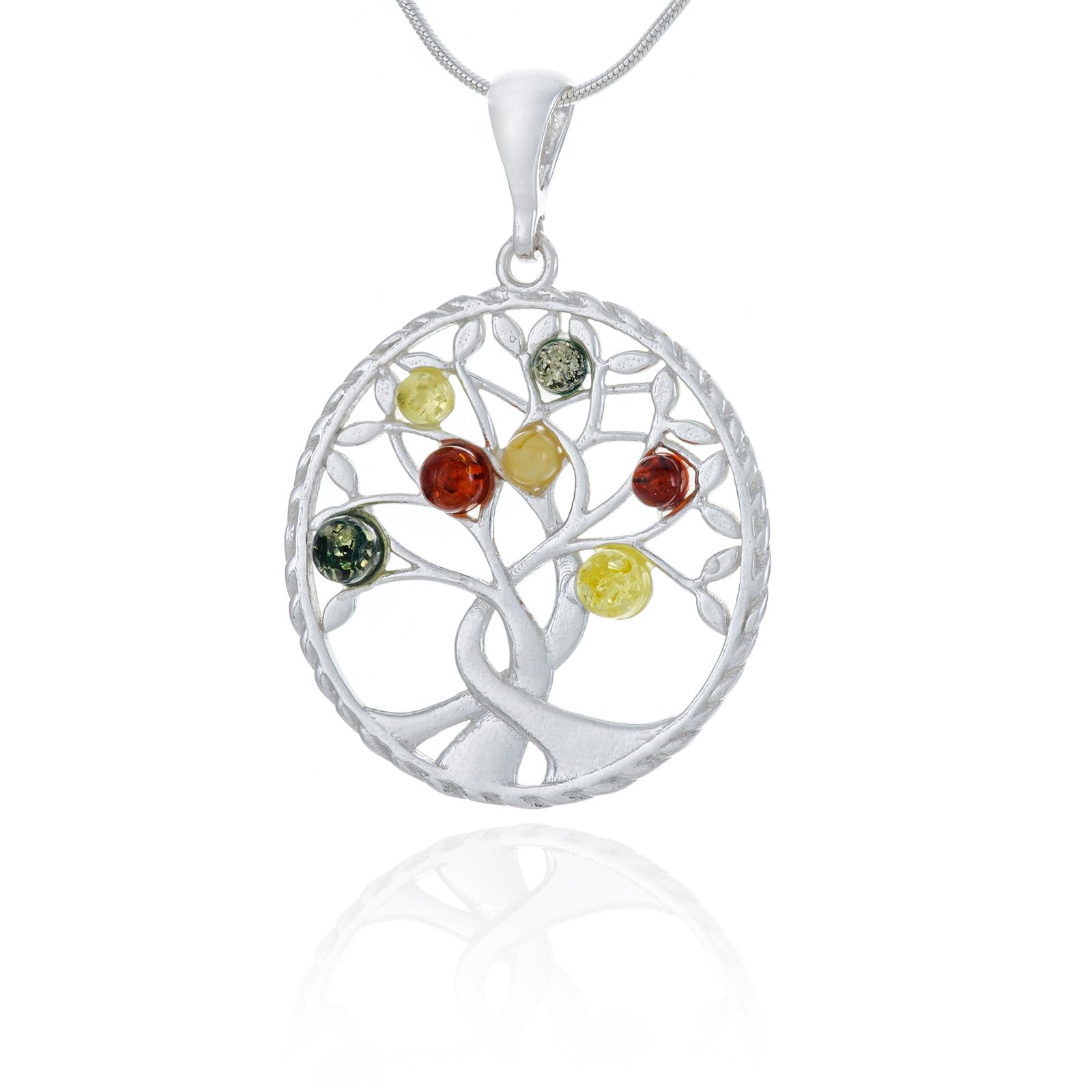 Collar grande de plata para mujer, modelo 06, con ámbar pulido, ámbar báltico, colgante de plata en cadena