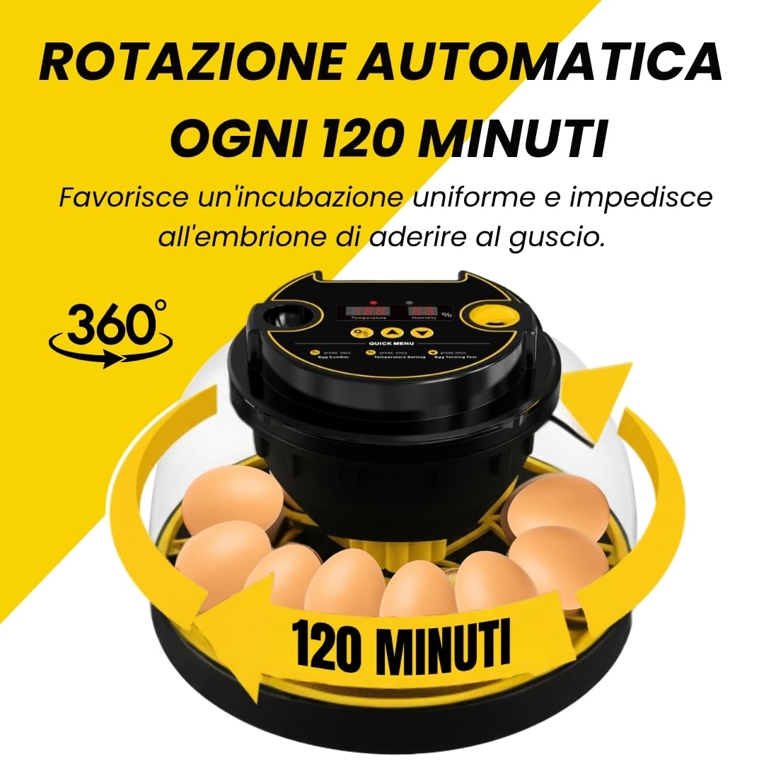 INCUBATRICE AUTOMATICA per Tutti i Tipi di Volatili |12-16 uova|controllo di temperatura, umidità e girauova|include calendario,mangiatoia,abbeveratoio e guida|senza batteria,alimentazione di rete 35W