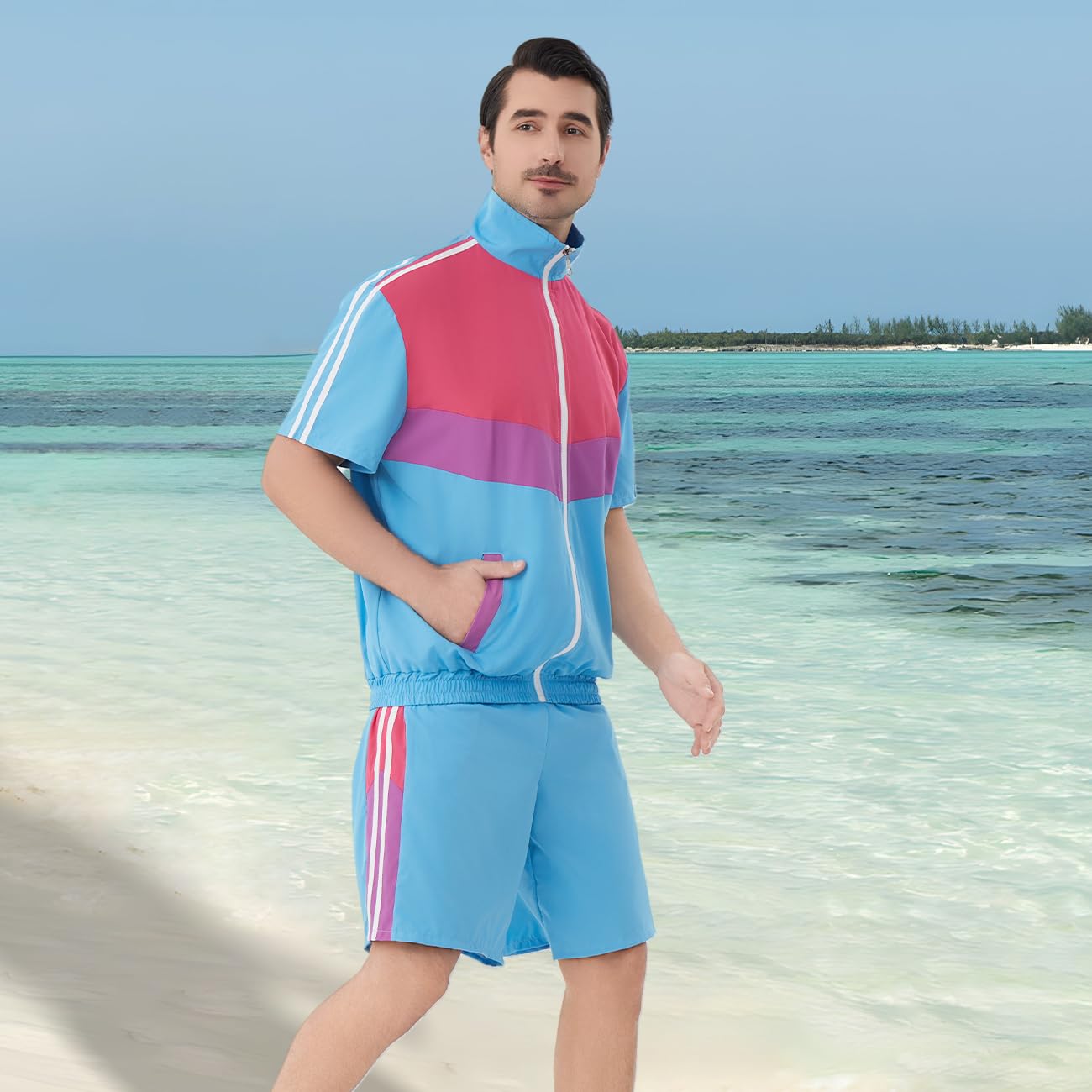 80er 90er Jahre Outfit für Herren Trainingsanzug Shorts Set Herren 80s 90s Retro Jacke Outfits Kostüm für Party