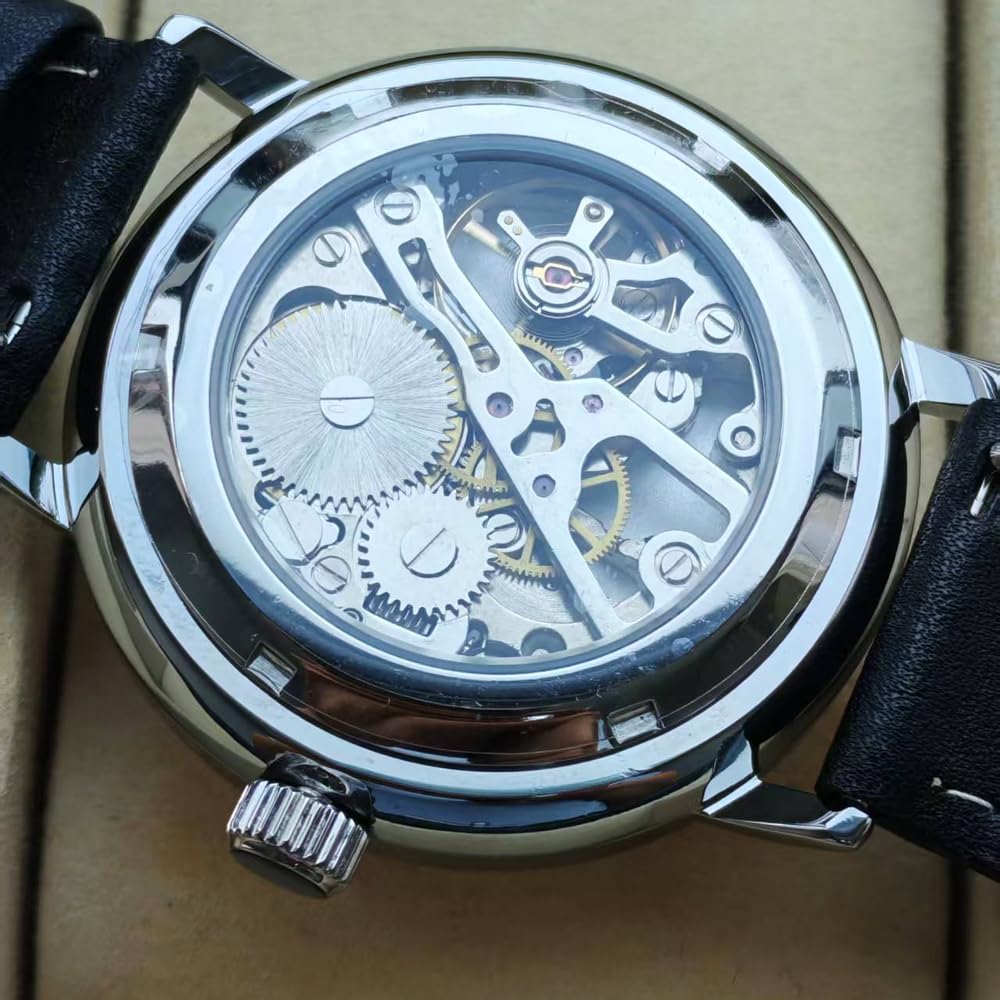 Boyarca Mechanische Vintage-Uhr mit gewölbtem Glasspiegel 40-mm-Gehäuse Handaufzug Armbanduhr
