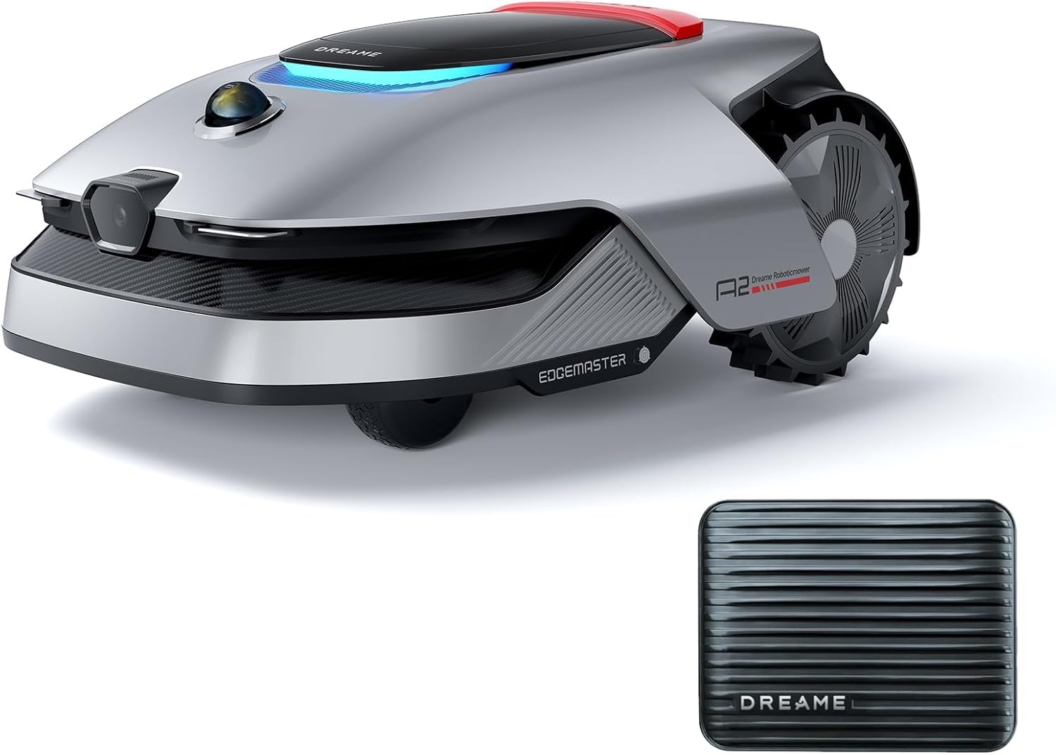 DREAME A2 Robot Tagliaerba, Rilevazione Automatica dei Bordi, Senza Filo Perimetrale, Radar 3D e Visione AI, Tecnologia OmniSense 2.0, Mappatura Precisa a fino a 3000m² + Garage per Robot Tagliaerba