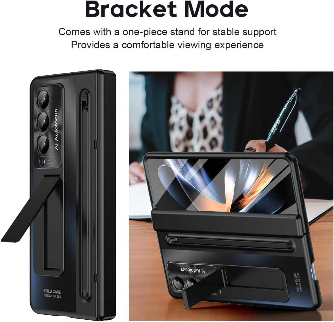 ZORSOME Hinges Case for Samsung Galaxy Z Fold 4 W Kickstand,Full Shockproof Case Anti-Fingerprint Case for Samsung Galaxy Z Fold 4 W Screen Protector & Stylus Pen,Black