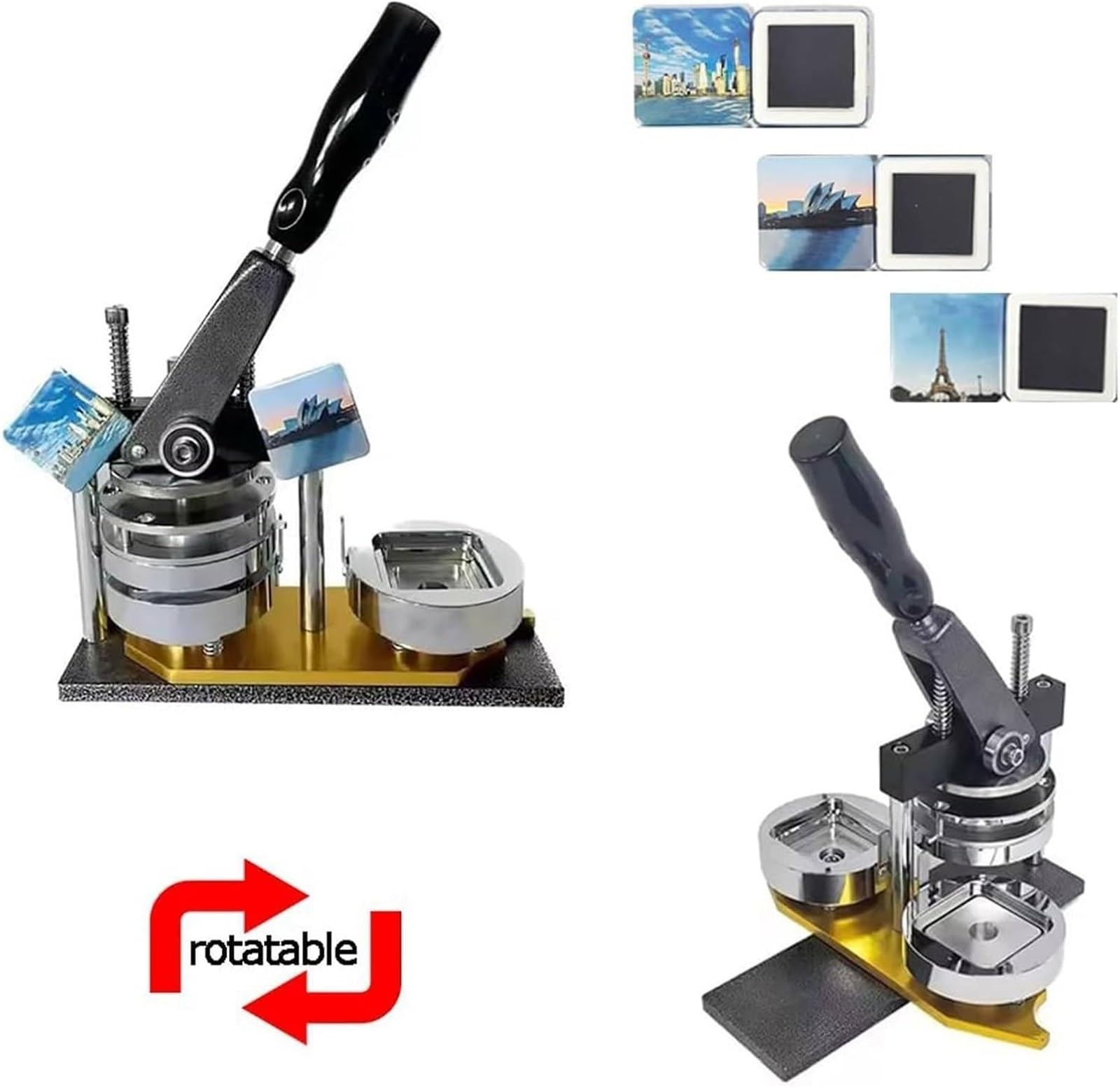 Zegar światowy wiele stref czasowych 50 * 50mm Magnetyczna maszyna do produkcji odznak na lodówkę, profesjonalna metalowa maszyna do produkcji odznak, z obcinaczem do papieru + 100 sztuk materiałów, d