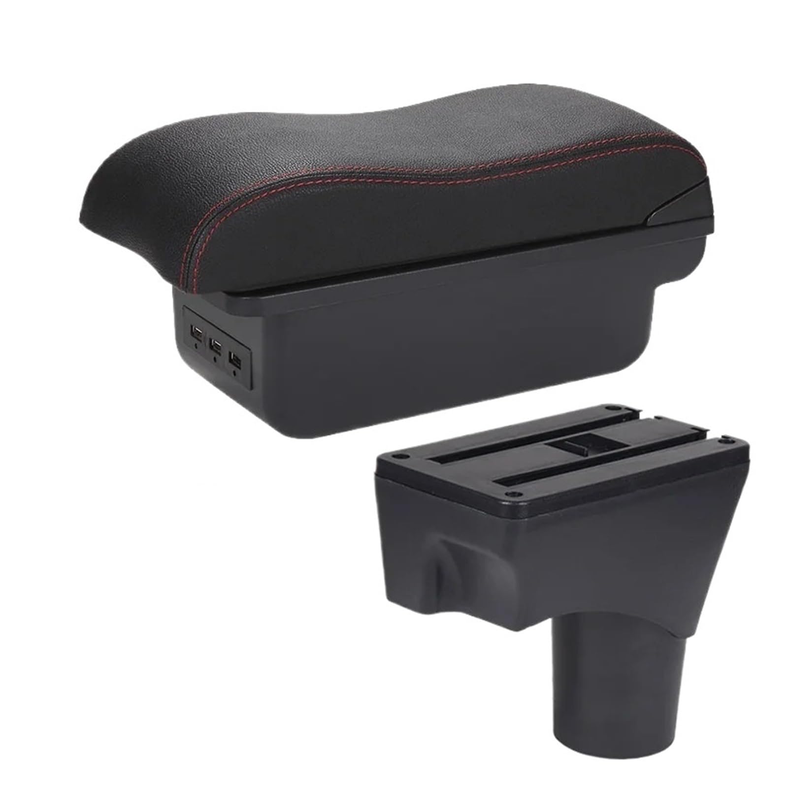 UMDJJU For Nissan For March For Micra K13 2010-2022 Armrest Box Car Arm Storage Retrofit Parts Accessories Car Centre Console Armrest Box(B1 Black red 3USB)