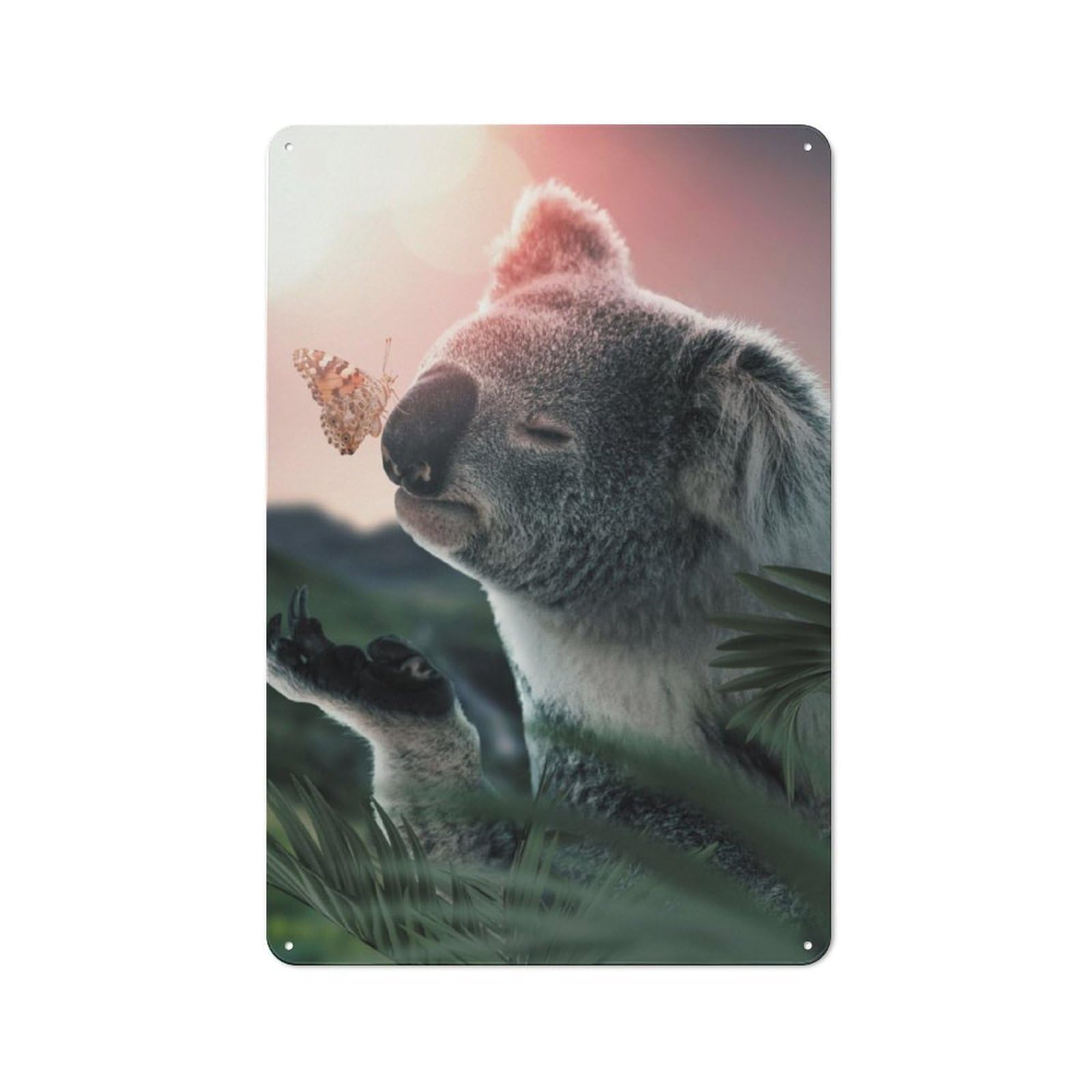 Junmoney The Koala And Butterfly Tin Wall Plaque 30X20cm With For Guest Room Or Hallway, For Metal Sign Collectors, For Garage And Workshop Walls
