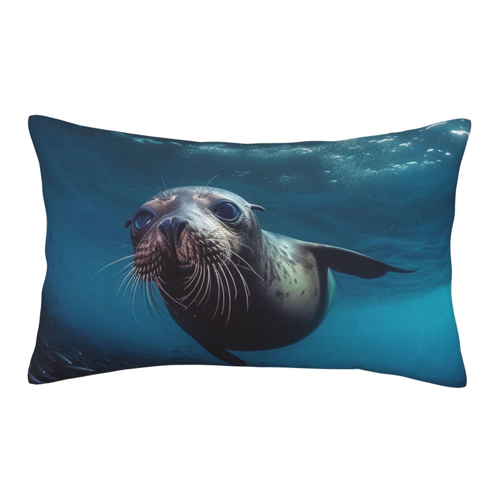 Velvet Pillowcases 14"x20" Ultra Soft Breathable Pillow Cases, Luxury Fuzzy Throw Pillow Covers with Zipper, Underwater Sea Lion Pillow Shams All Seasons Decorative Cushion Cases for Couch