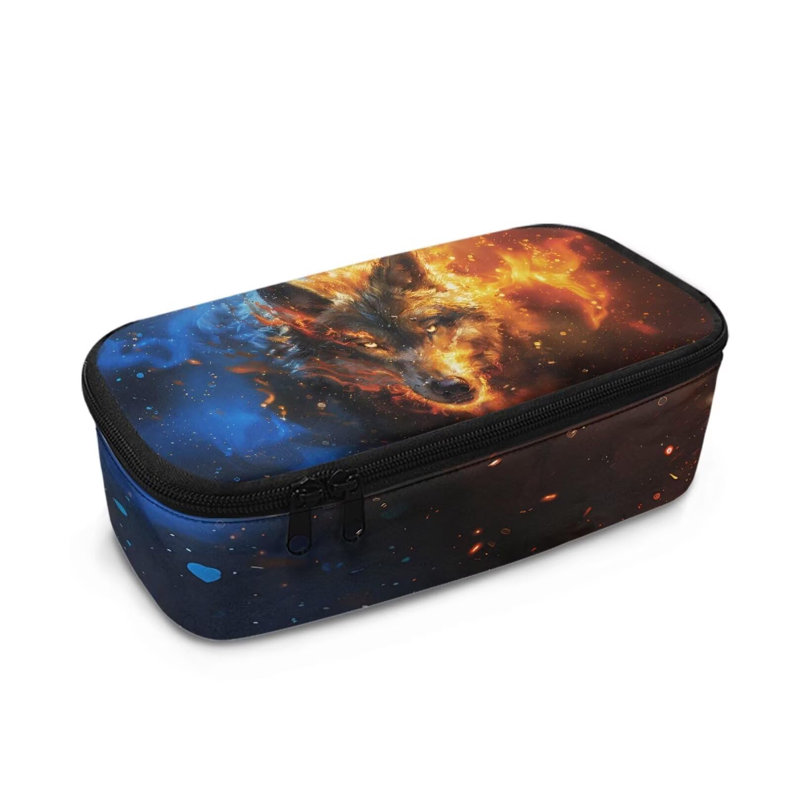 TOADDMOS Universe Fire Wolf Pencil Case Big Capacity Exam Pen Pencil Pouch Pen Bag for Boys Kids Men Large Capacity Stationery Case