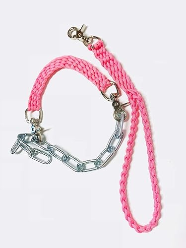 Miniatura 2 de goat show collar with chain neon green, optional goat lead
