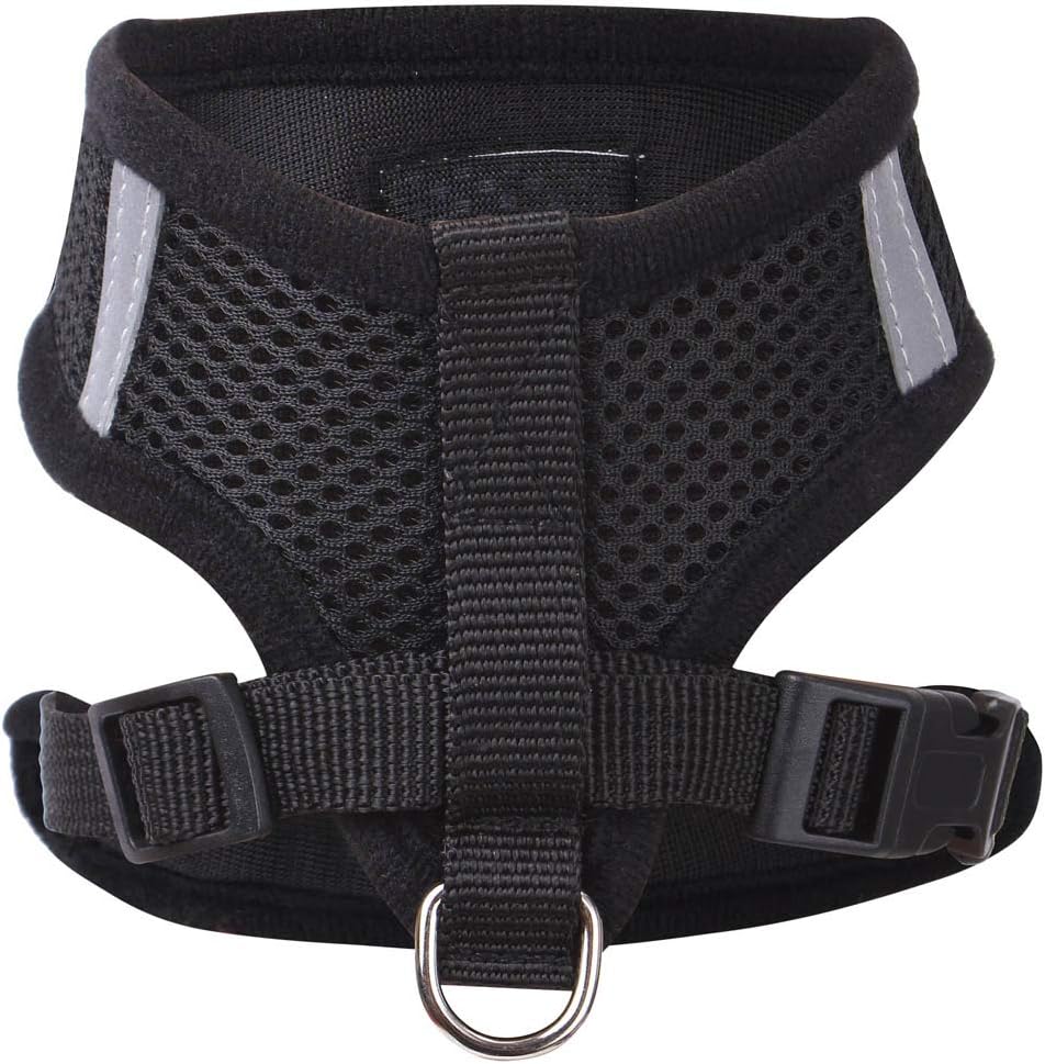 Meeyou Adjustable Soft Mesh Cat Harness with Leash (Small, Black with Seat Belt)