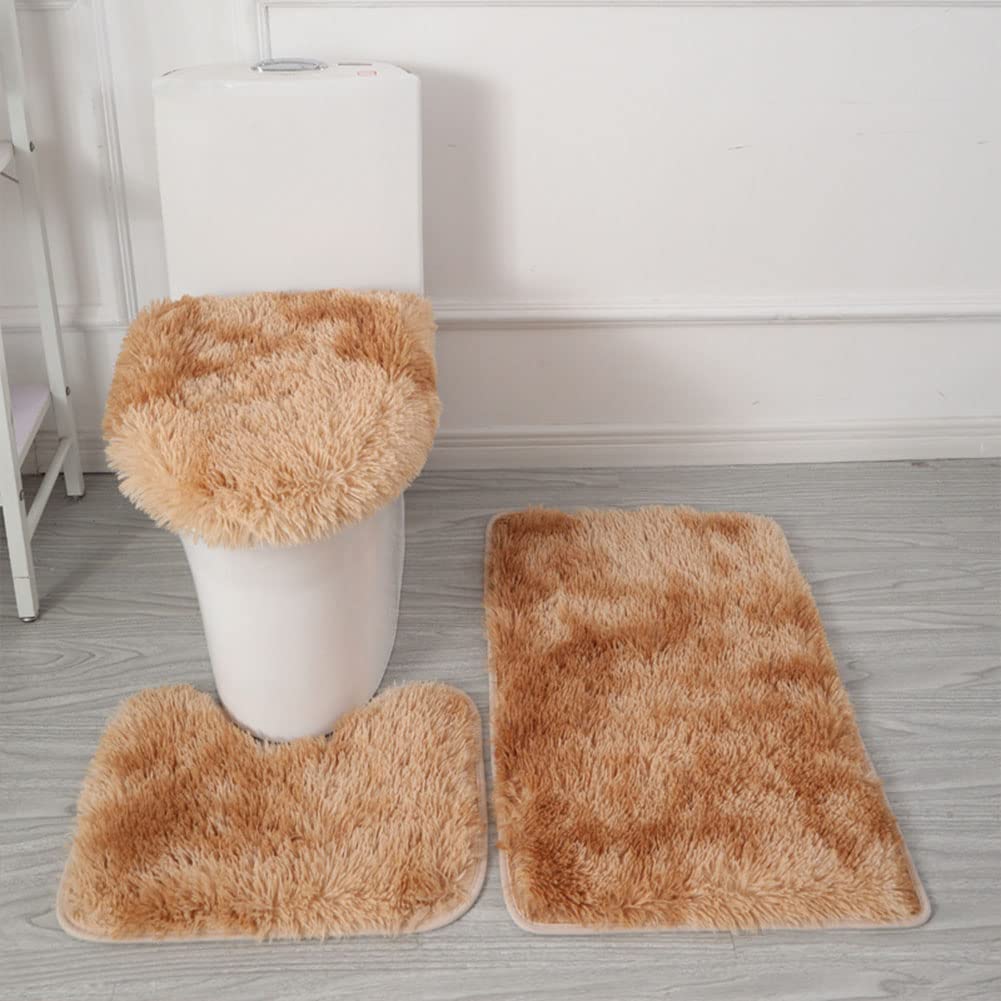 3 Pcs Bath Rugs Set, Bath Rug + Contour Mat + Toilet Seat Cover, Super Soft Microfiber Water Absorbent and Non-Slip Bathroom Rugs with PVC Point Rubber Backing, Machine Washable