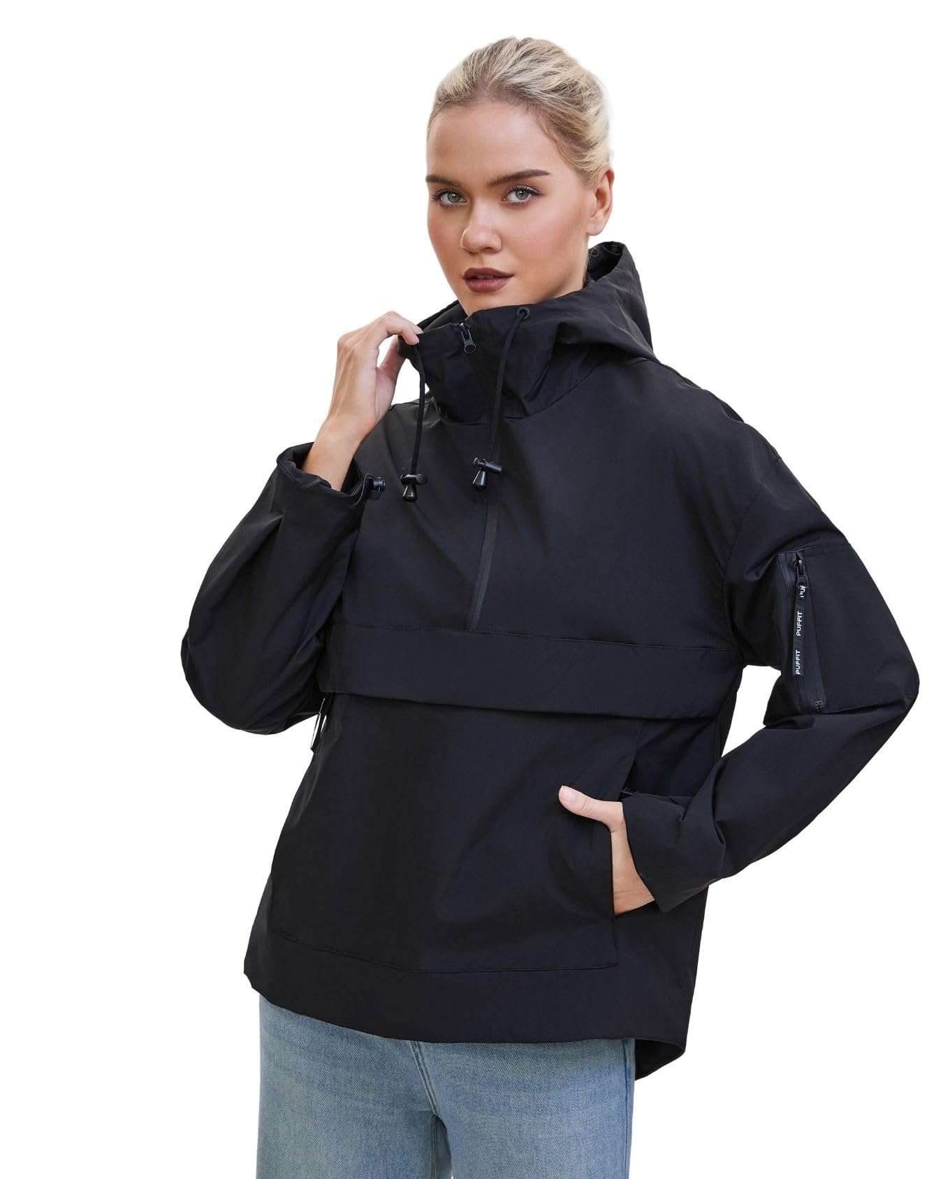 PUFFIT Giacca a vento da donna, leggera, con cappuccio, impermeabile, con cappuccio, perfetta per campeggio e viaggi