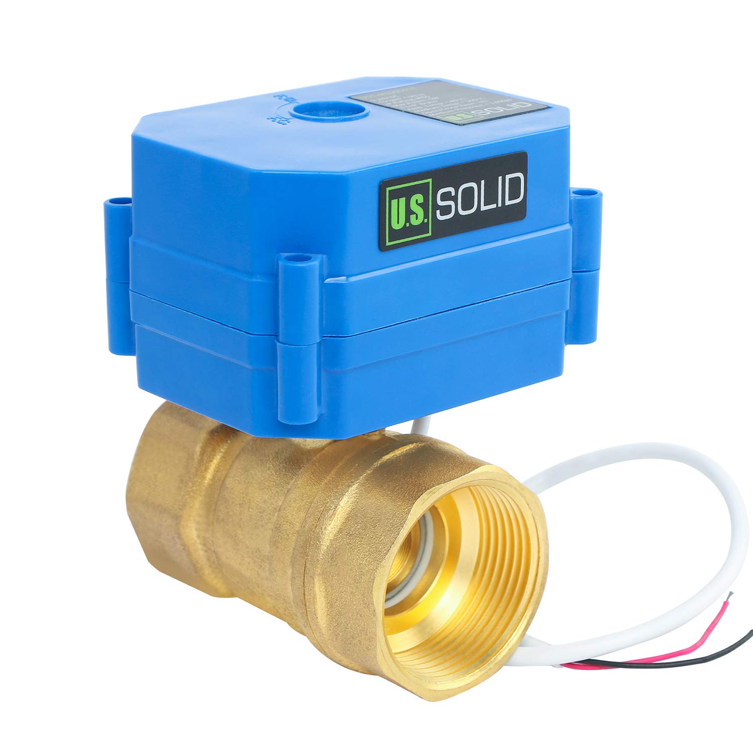 U.S. Solid 1 1/4" Latón Válvula Motorizada 9-24V AC/DC DN32, 2 Vias Válvula de bola electrica, 2 Cables, Regreso Automatico