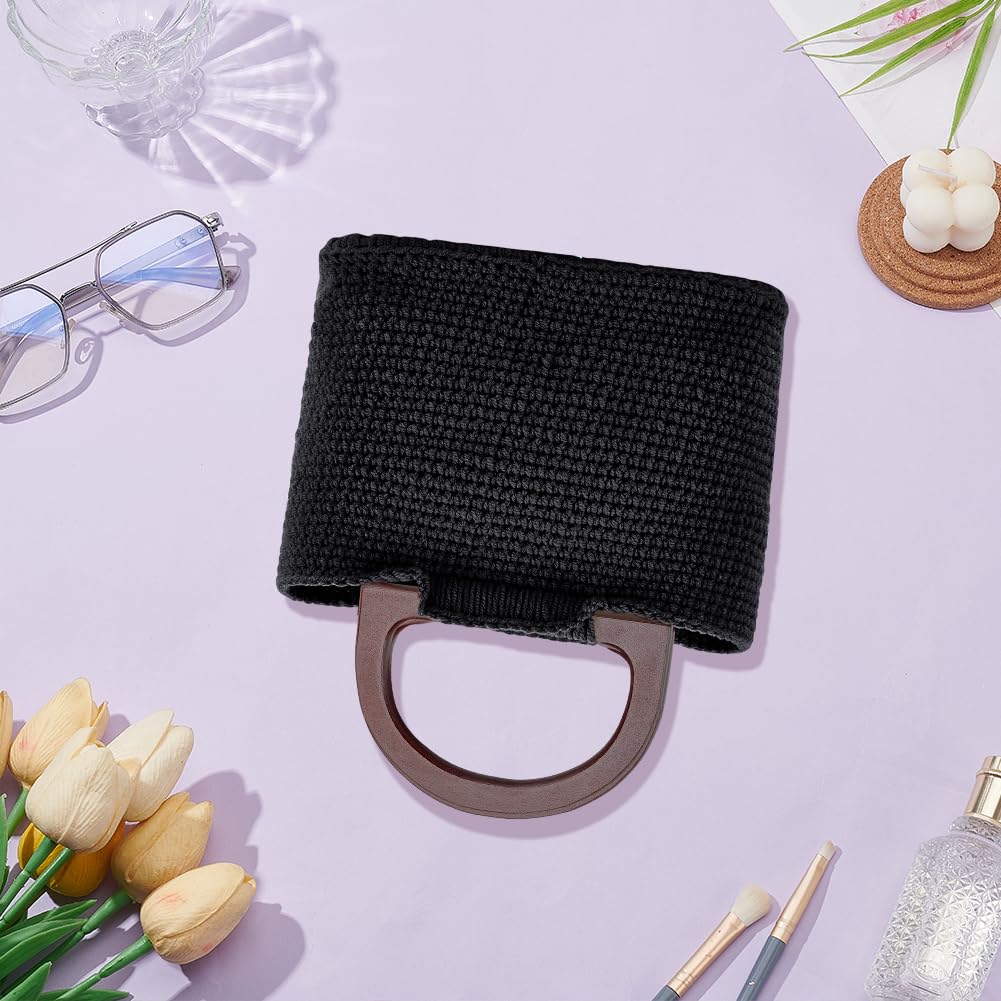 FREEBLOSS Kit all'uncinetto per principianti Borsa tote nera all'uncinetto con manici in legno Borsa nera all'uncinetto Kit di avviamento all'uncinetto con tutorial video passo passo Kit per lavoro a