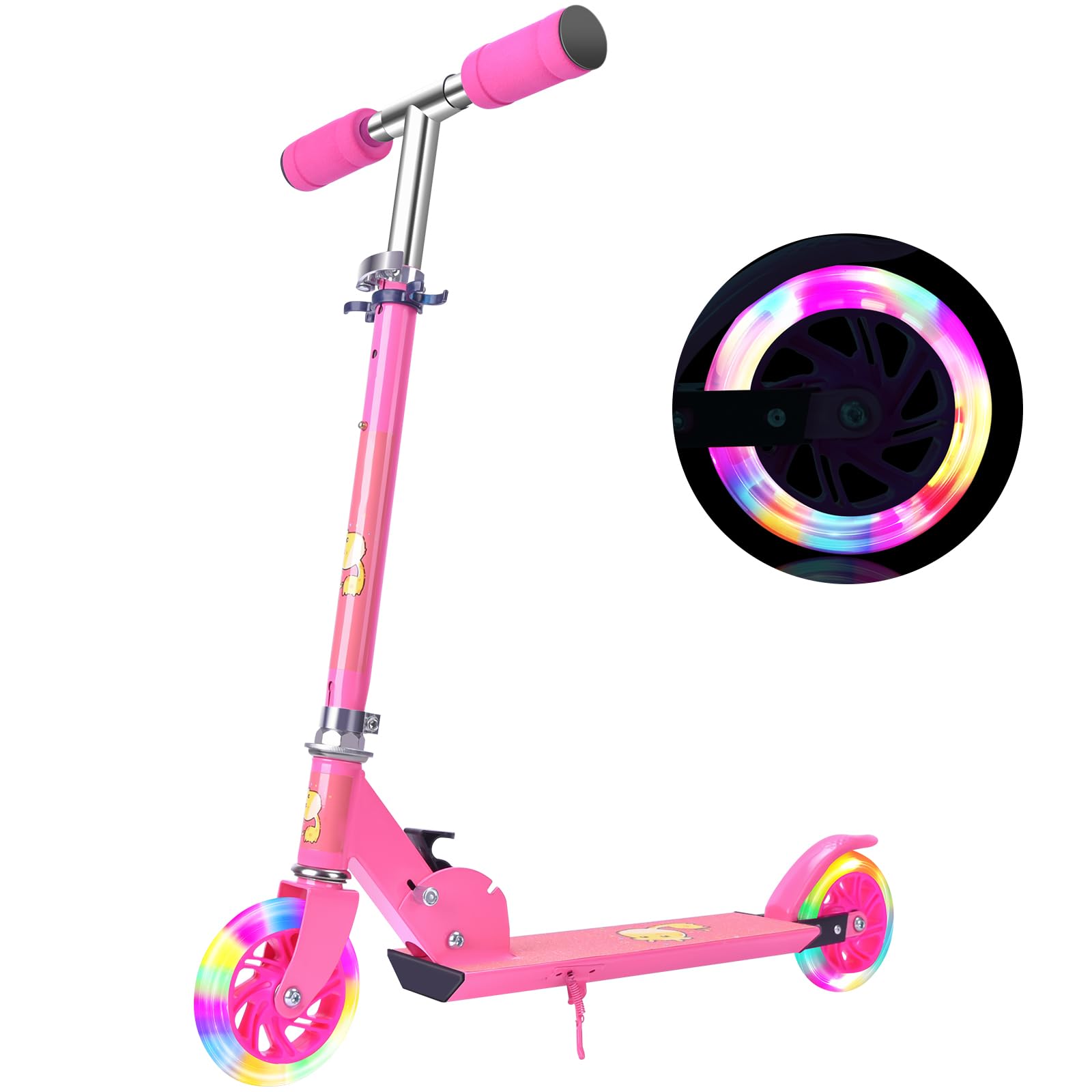 Herefun Patinetes para Niños con Ruedas de luz LED, 4 Alturas Ajustables Manillar, Freno de Guardabarros Trasero, Patinete 2 Ruedas para Niños de 3 a 16 Años para Niñas y Niños (Rosa)