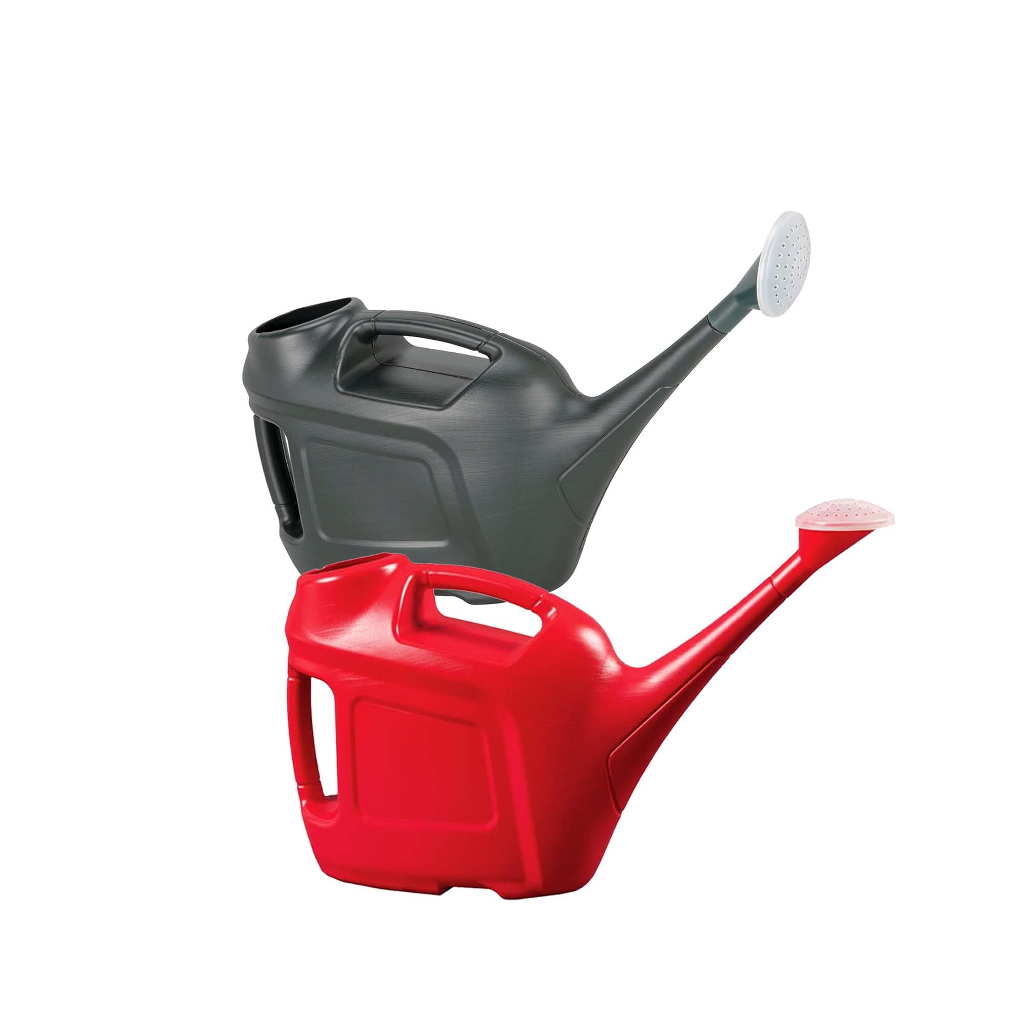 6 Litre Slimline Red/Green Plastic Watering Cans Easy Pouring & Better Control For Garden Plants With Rose Head Sprinkler (Green, 2 x 6L Watering Cans)
