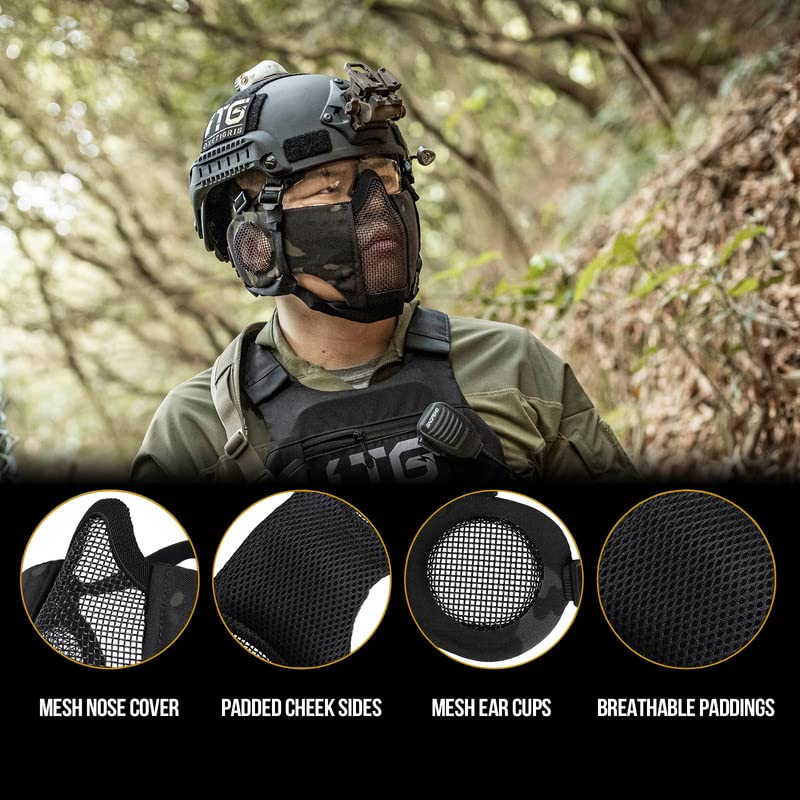 Image of OneTigris Foldable Airsoft Steel Mesh Half Face Mask with Ear Protection