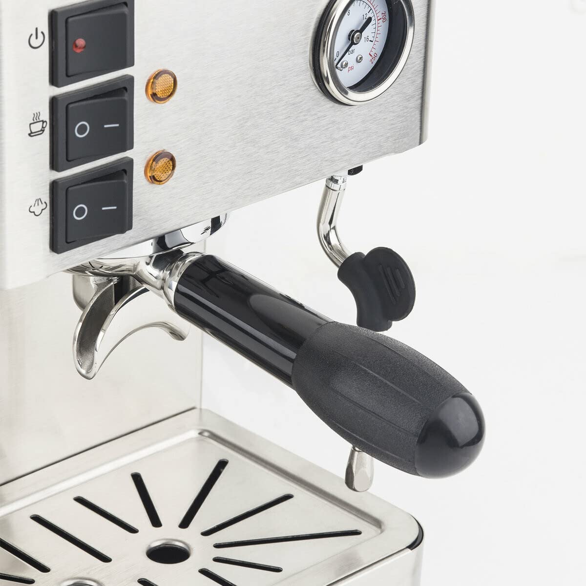 H.Koenig Exp530 Macchina per Espresso Manuale, Pompa/Barometro Made in Italy, Pressione Max. 15Bar, 1450W, Argento
