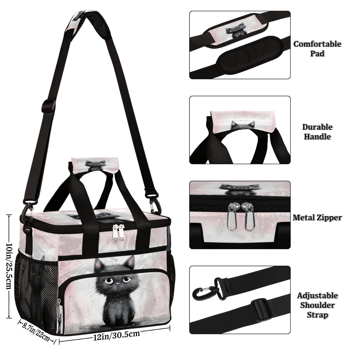 Black Cat Insulated Picnic Backpack Lunch Box for Women Men Picnic Basket Tote Lunch Bag Picnic Bag Portable Lunch Bags for Picnic, Beach, Work, Trip,Office, Camp Kitten
