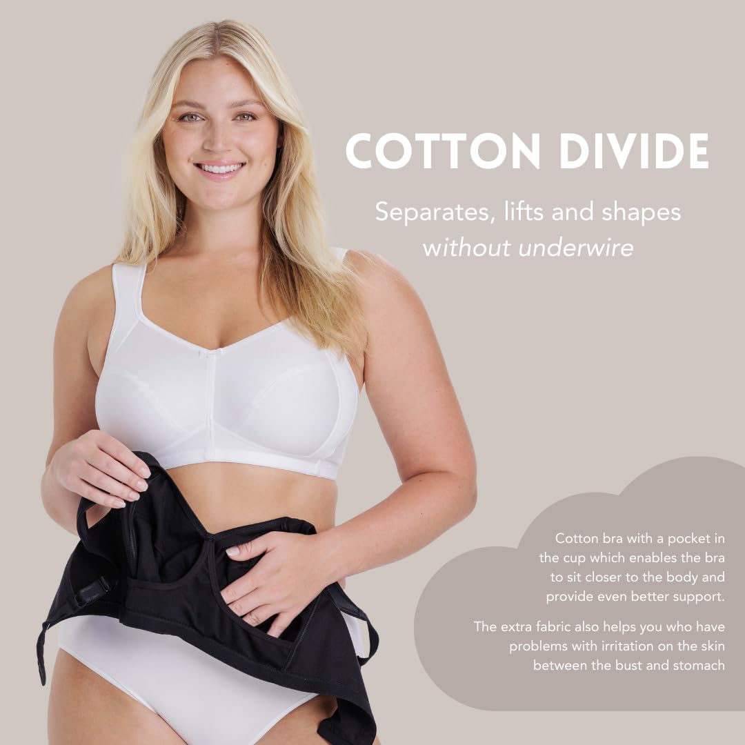 Miss Mary of Sweden Cotton Divide Bügelloser BH – Skin-Relief Taschen-Design, Atmungsaktive Baumwolle, Komfort den ganzen Tag