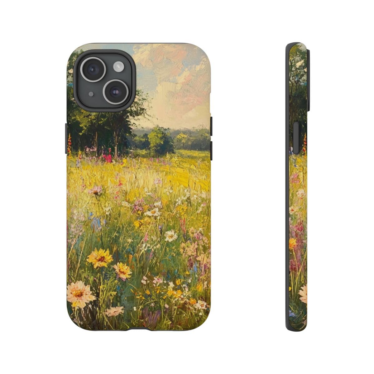 Coque mate iPhone 15 Plus Jaune rigide au motif paysage champêtre - 4