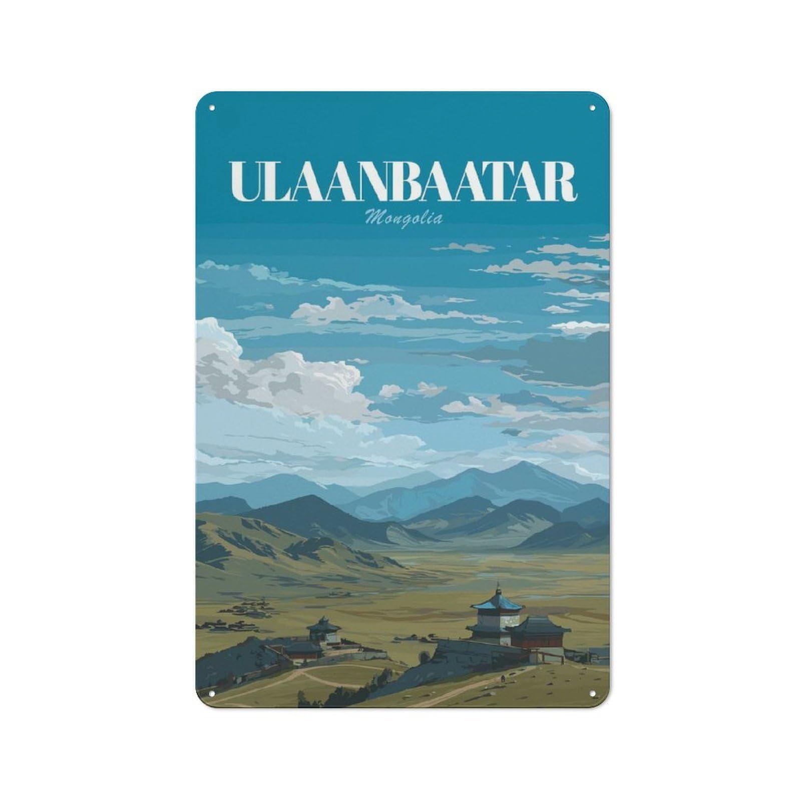 Junmoney Style-24 Ulaanbaatar Mongolia Travel Decorative Metal Wall Decor 30X20cm, Decorative Tin Plaque For Bedroom, Kitchen, Office Or Living Room