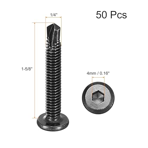 Miniatura 2 de uxcell Tornillos autorroscantes hexagonales, 14 x 1-58" 410 Tornillo de perforación de cabeza plana de chapa de acero inoxidable 410, 50 piezas,