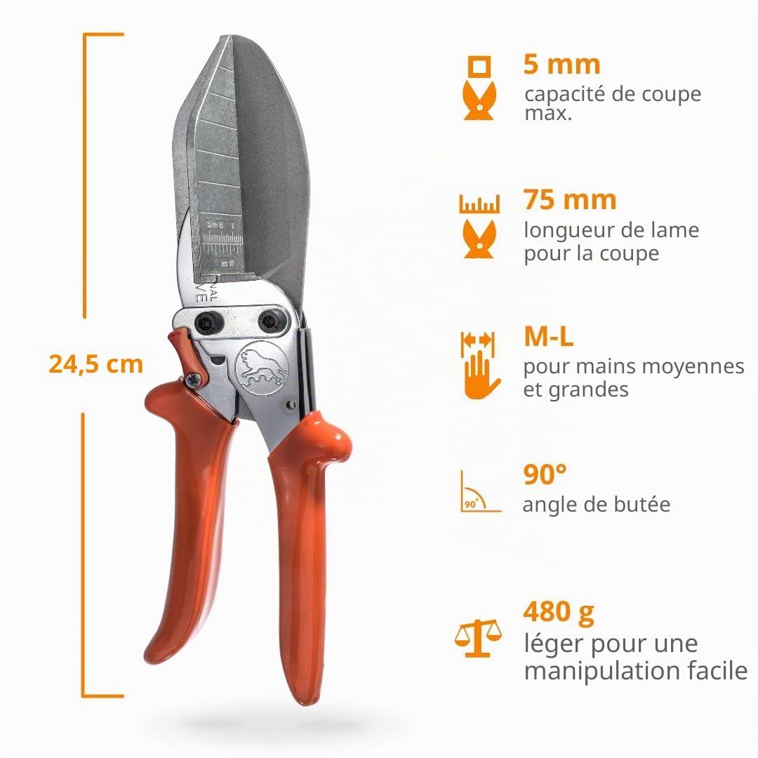 Original LÖWE Ciseaux à lattes professionnels 3.306/HÜ avec rapport de levier, butées à 90 degrés et lame extra longue – pour une coupe précise sur le plastique dur et plat, le PVC, le bois et le