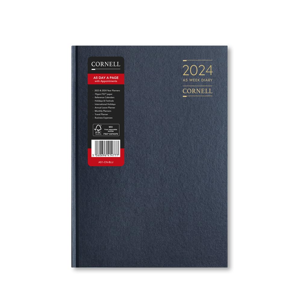 Cornell 2024 A5 Day-to-a-Page Diaries - Pack Of 5 Appointment Planners (Burgundy) - View #8