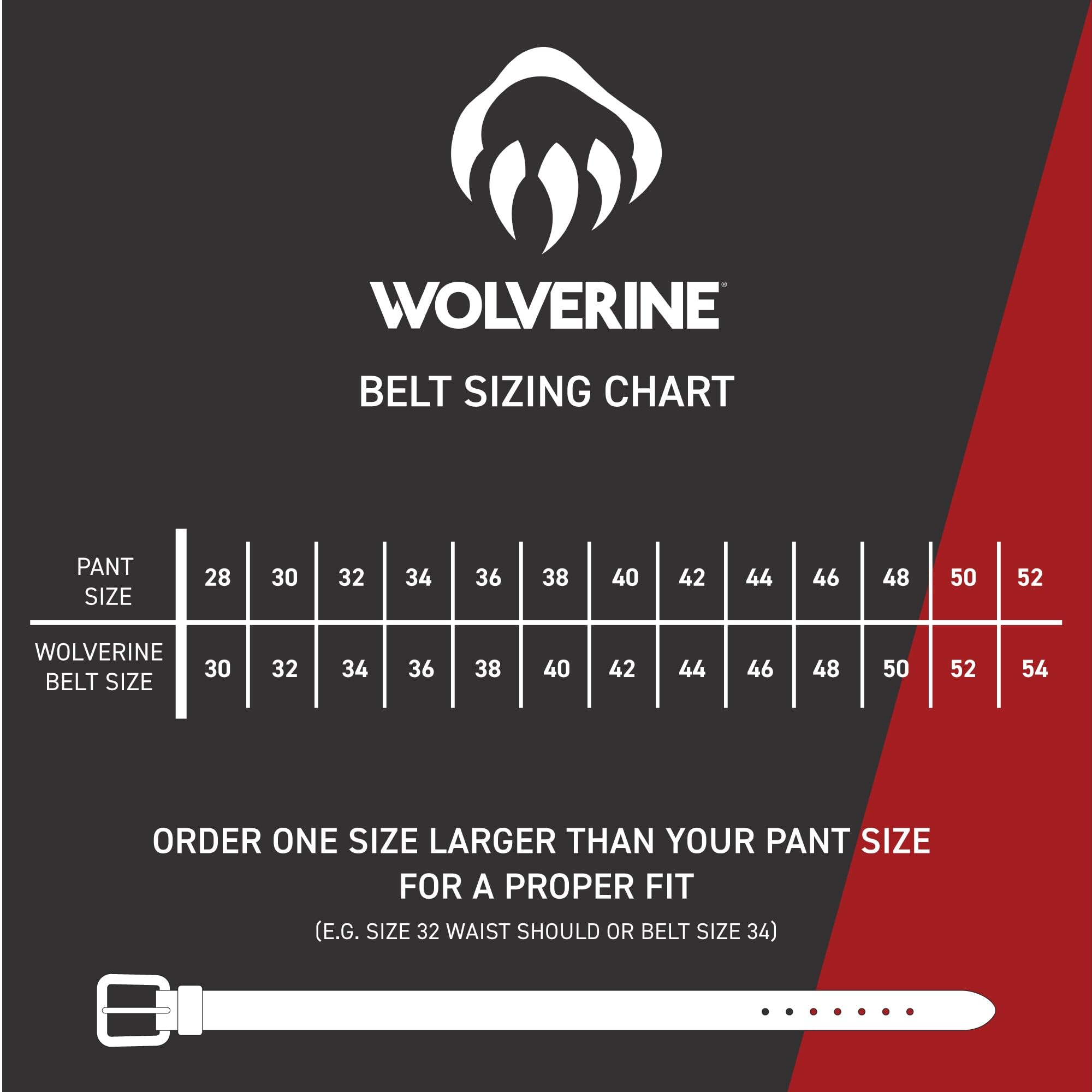 Wolverine Męski pasek roboczy ze skóry licowej | odzież robocza | wytrzymały | użytkowy | wytrzymały | trwały | metalowa klamra, Wytrzymała naszywka - brązowa, 125 cm