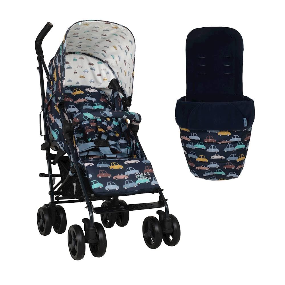 Cosatto Supa 3 Pushchair with Footmuff – Lightweight Stroller from Birth to 25Kg - Easy, Compact, Umbrella Fold, Large Shopping Basket, Carry Handle Footmuff (Beep Beep)